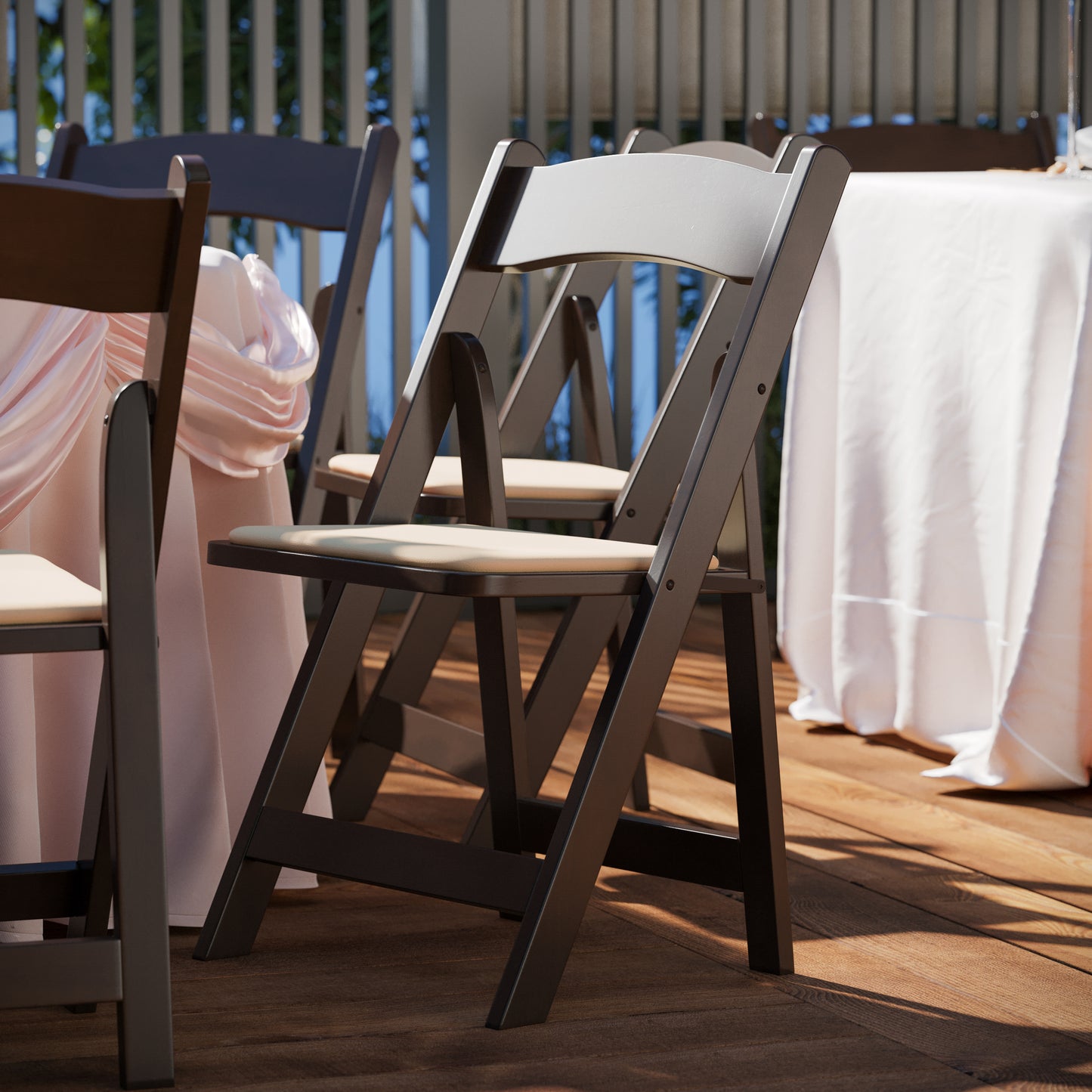 HERCULES Series Chocolate Wood Folding Chair with Vinyl Padded Seat Chocolate