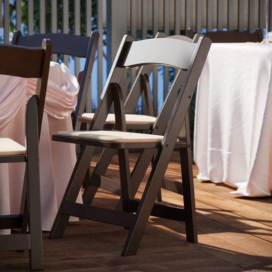 HERCULES Series Chocolate Wood Folding Chair with Vinyl Padded Seat Chocolate