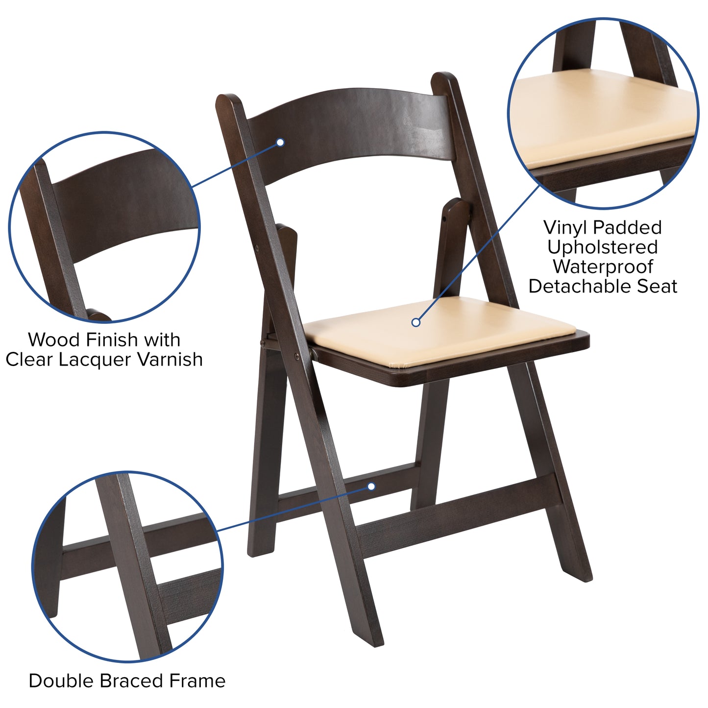 HERCULES Series Chocolate Wood Folding Chair with Vinyl Padded Seat Chocolate