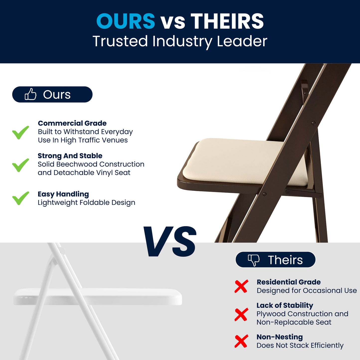 2 Pack HERCULES Series Fruitwood Wood Folding Chair with Vinyl Padded Seat Fruitwood