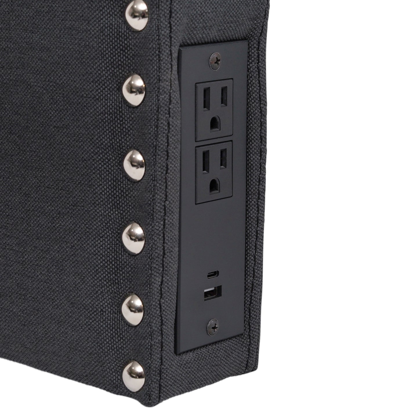 Adeline Contoured Twin Headboard with 2 Power Outlets, 1 USB and 1 USB Type-C Port with Studded Faux Linen Upholstery and Dual Hanging Options, Gray Gray Linen