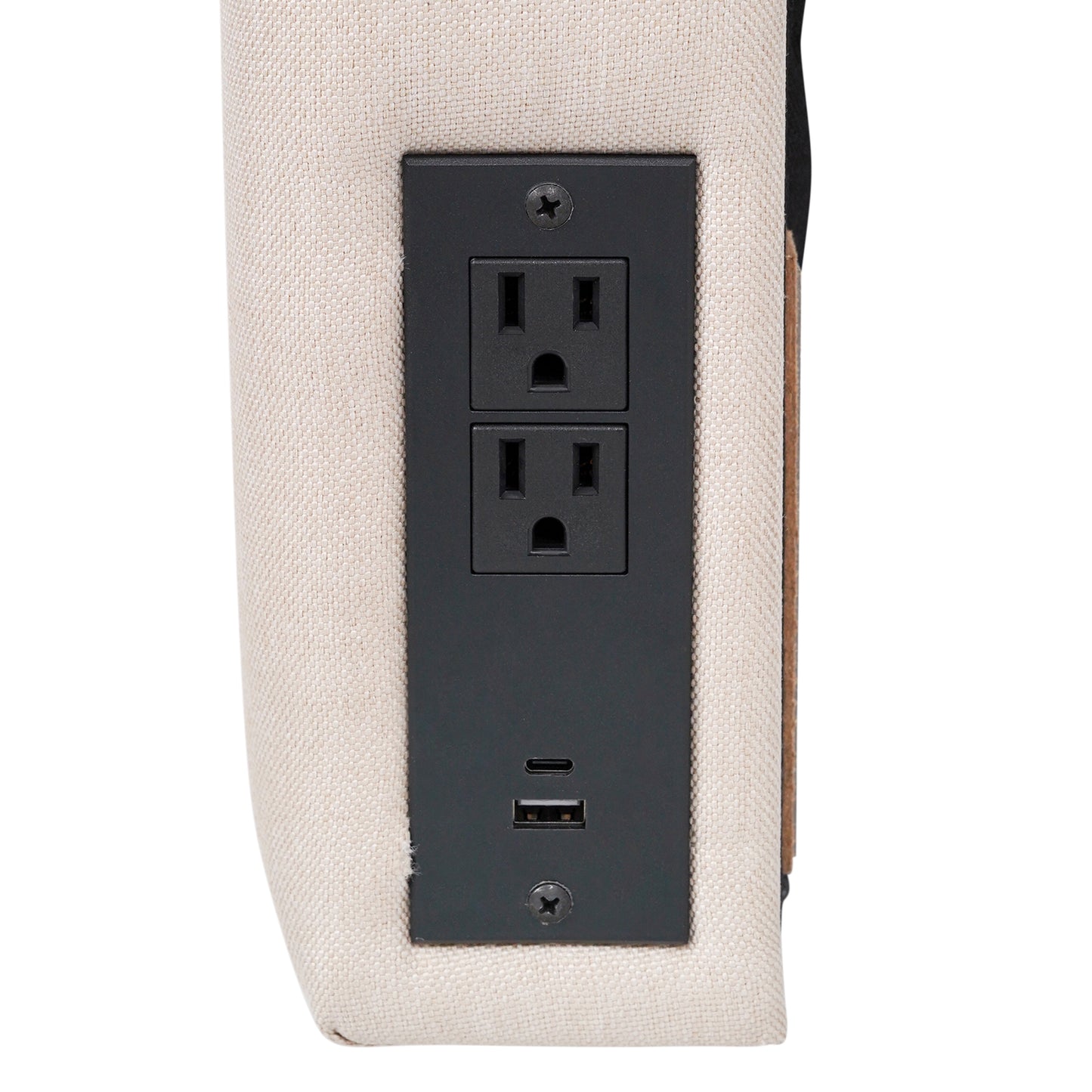 Hugo Twin Headboard with 2 Power Outlets, 1 USB and 1 USB Type-C Port with Faux Linen Upholstery and Dual Hanging Options in Beige Beige