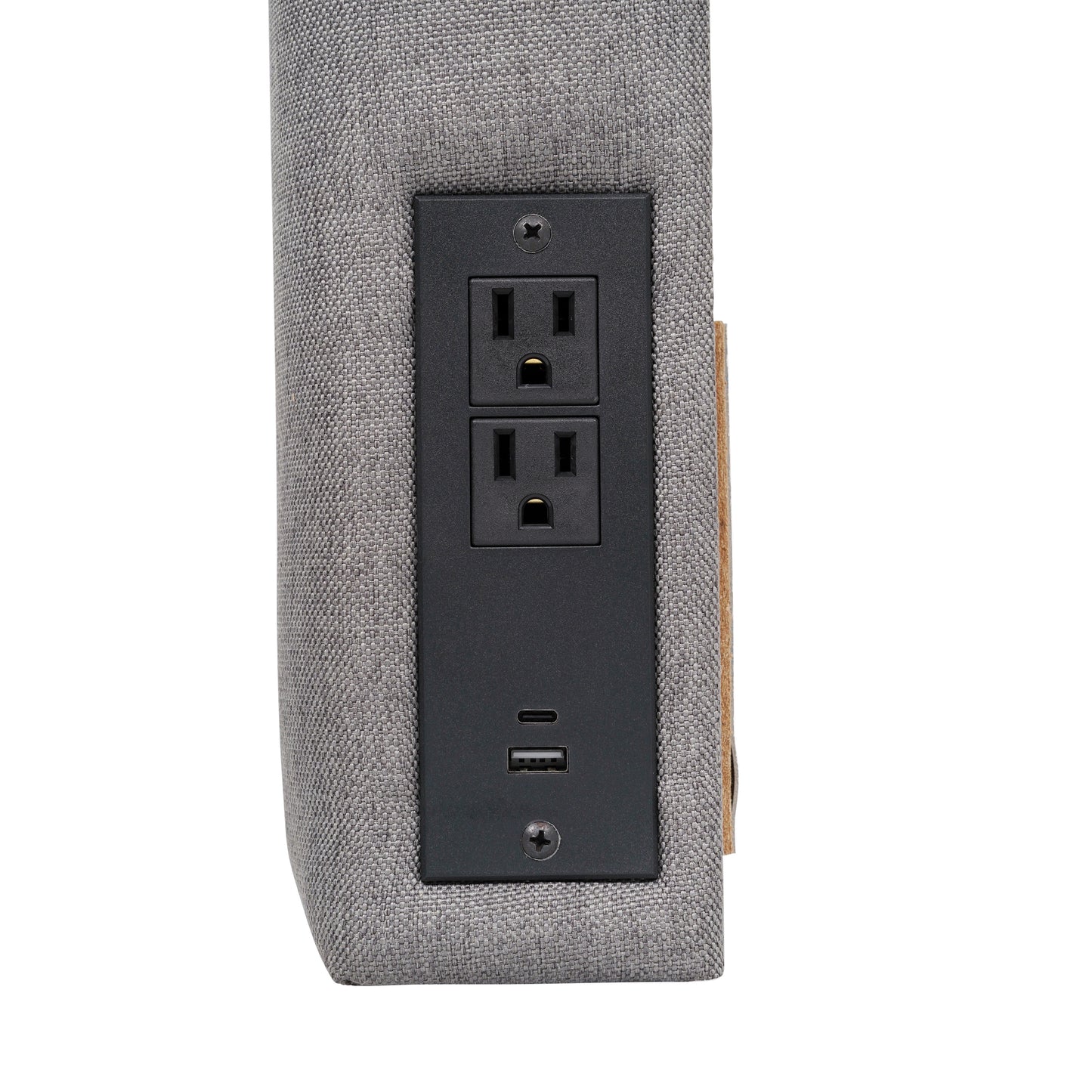 Hugo Twin Headboard with 2 Power Outlets, 1 USB and 1 USB Type-C Port with Faux Linen Upholstery and Dual Hanging Options in Gray Gray
