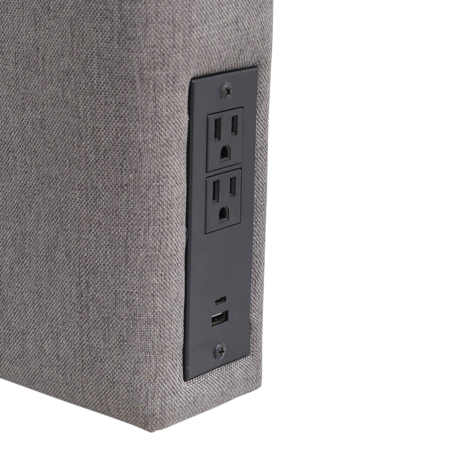 Hugo Twin Headboard with 2 Power Outlets, 1 USB and 1 USB Type-C Port with Faux Linen Upholstery and Dual Hanging Options in Gray Gray