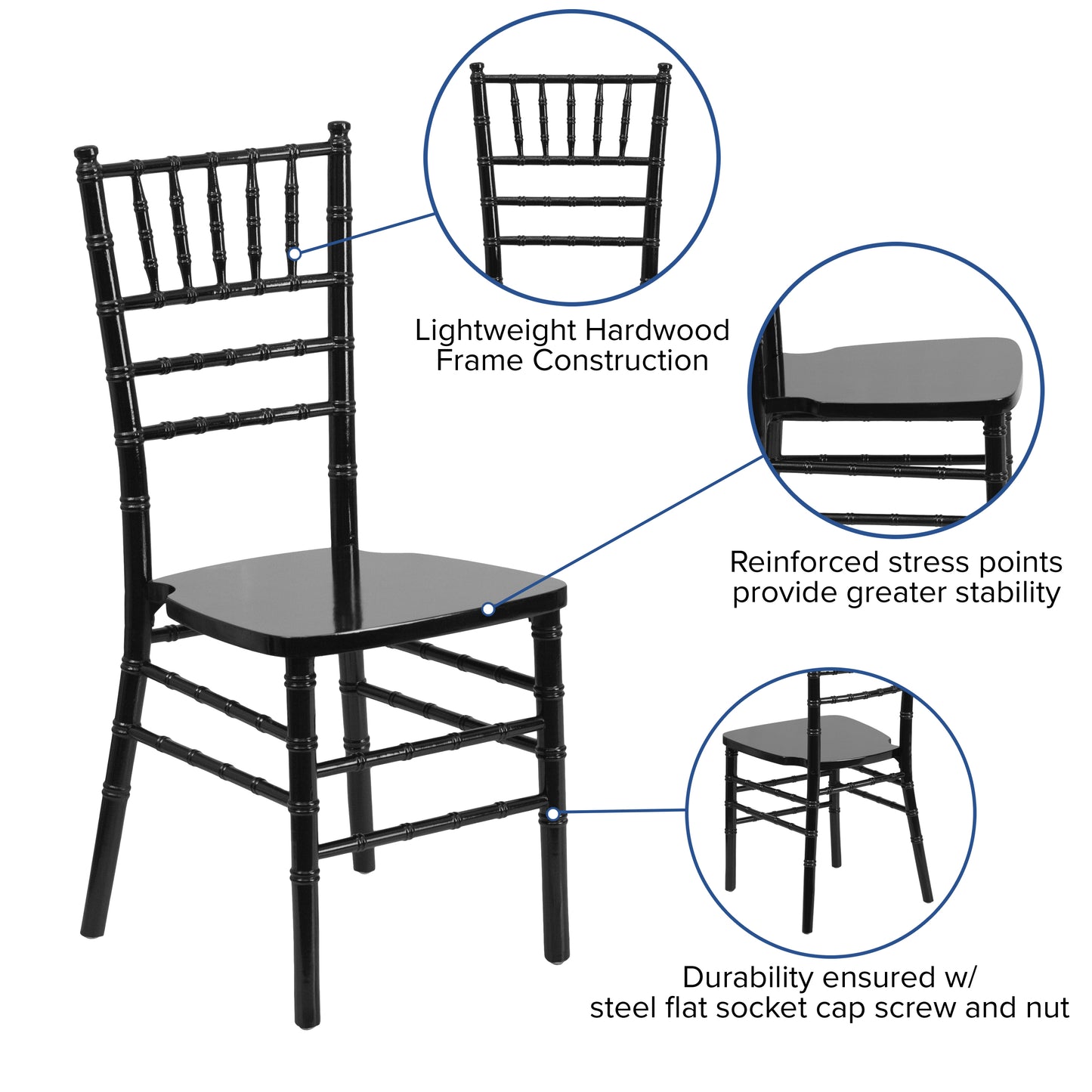 HERCULES Series Black Wood Chiavari Chair Black