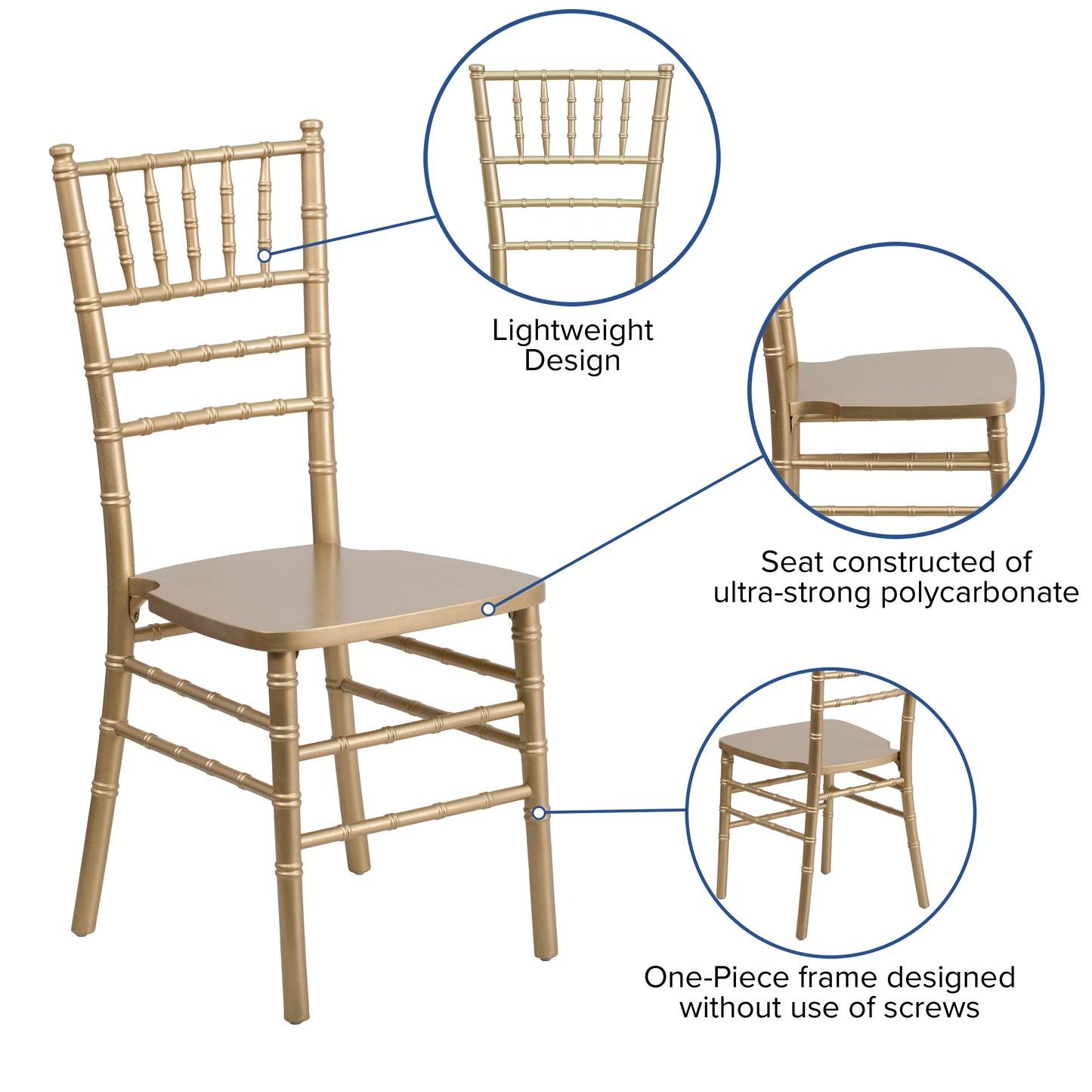 HERCULES Series Gold Wood Chiavari Chair Gold