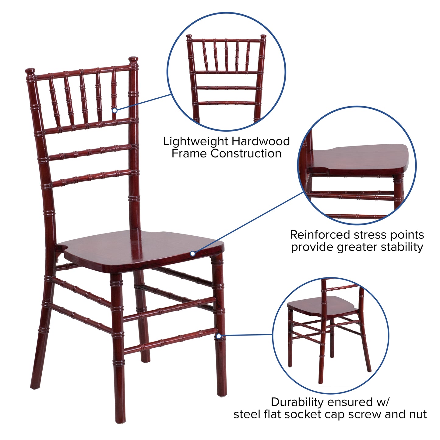HERCULES Series Mahogany Wood Chiavari Chair Mahogany