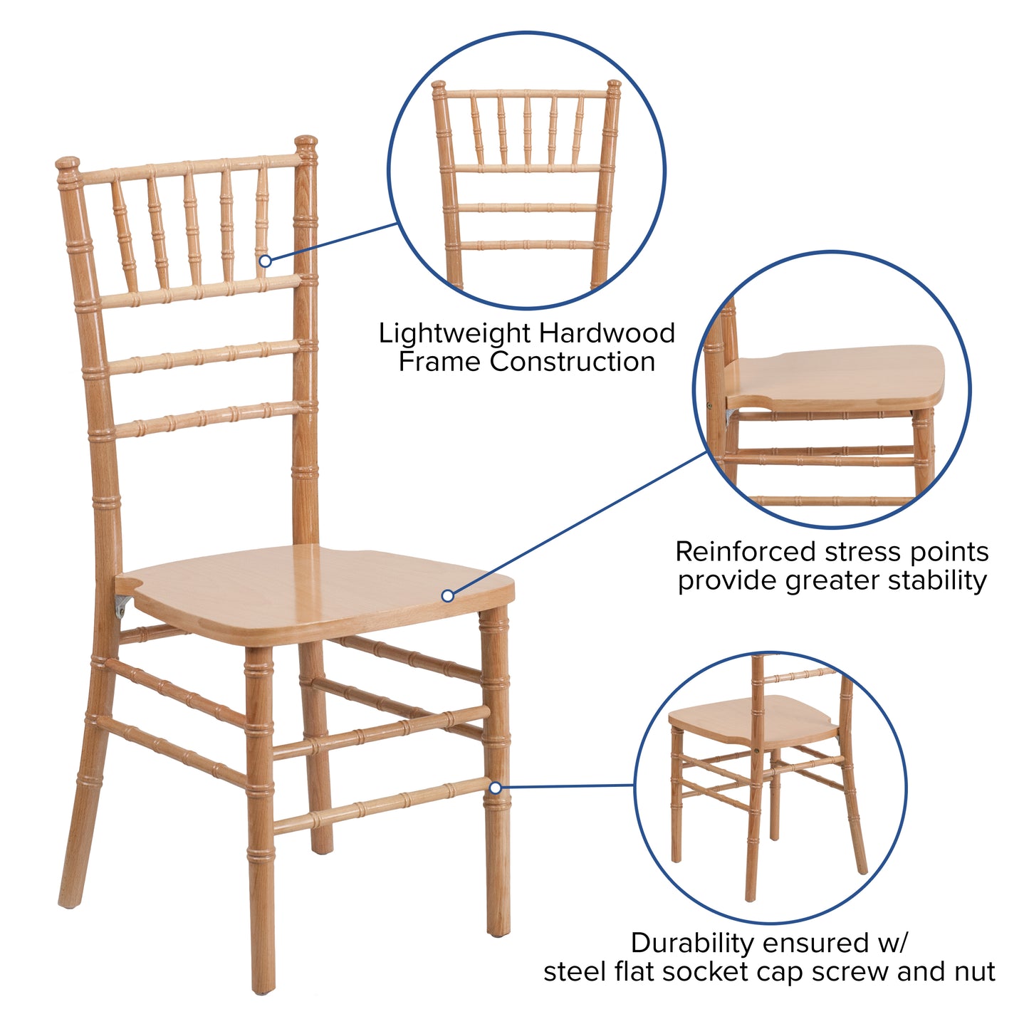 HERCULES Series Natural Wood Chiavari Chair Natural