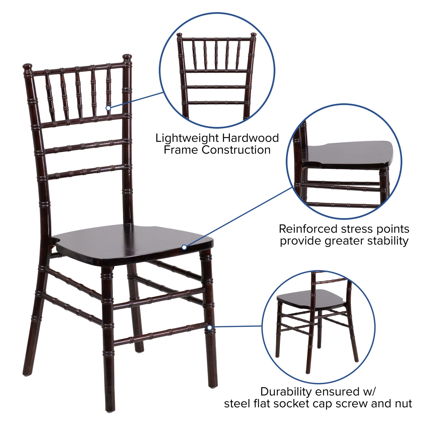 HERCULES Series Walnut Wood Chiavari Chair Walnut