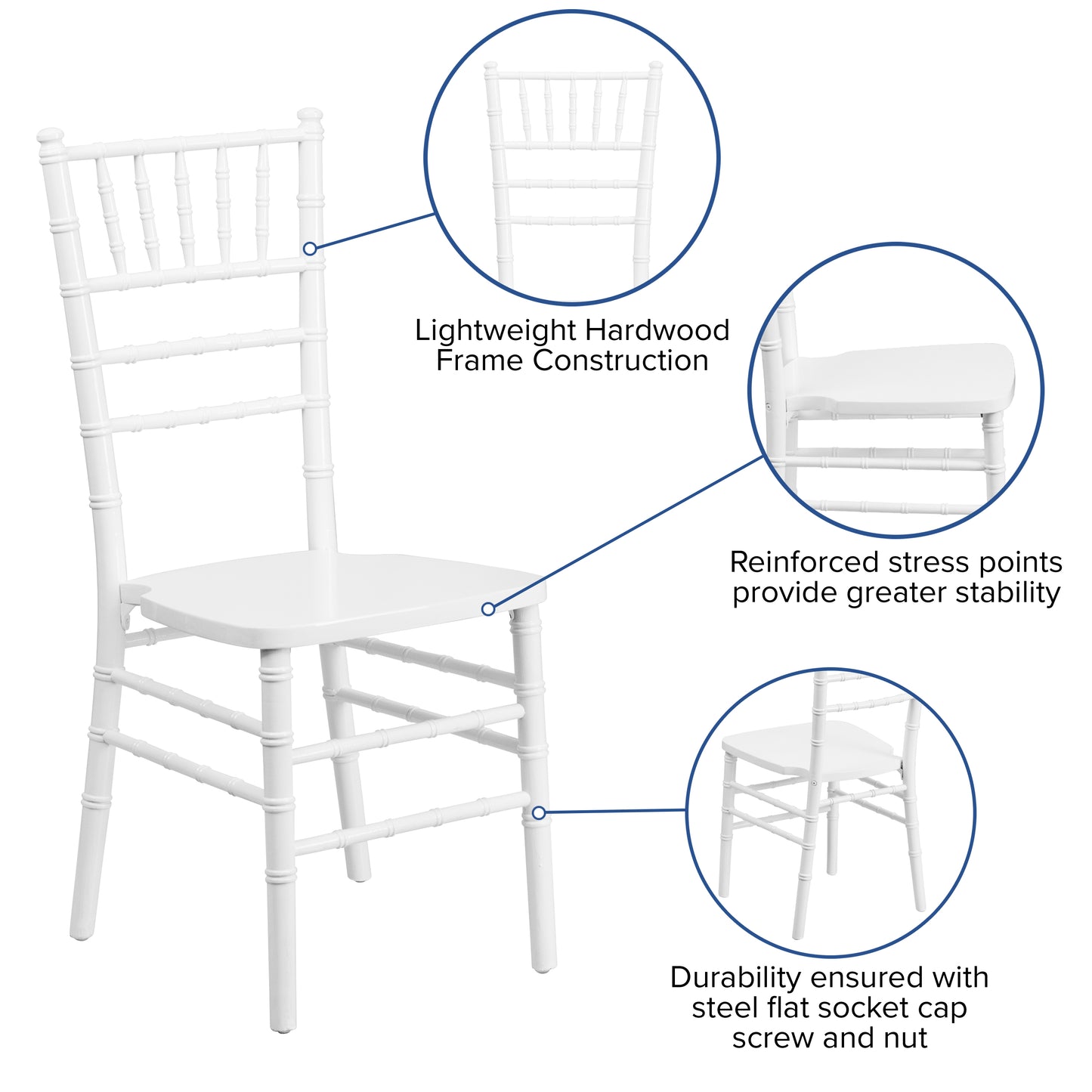 HERCULES Series White Wood Chiavari Chair White