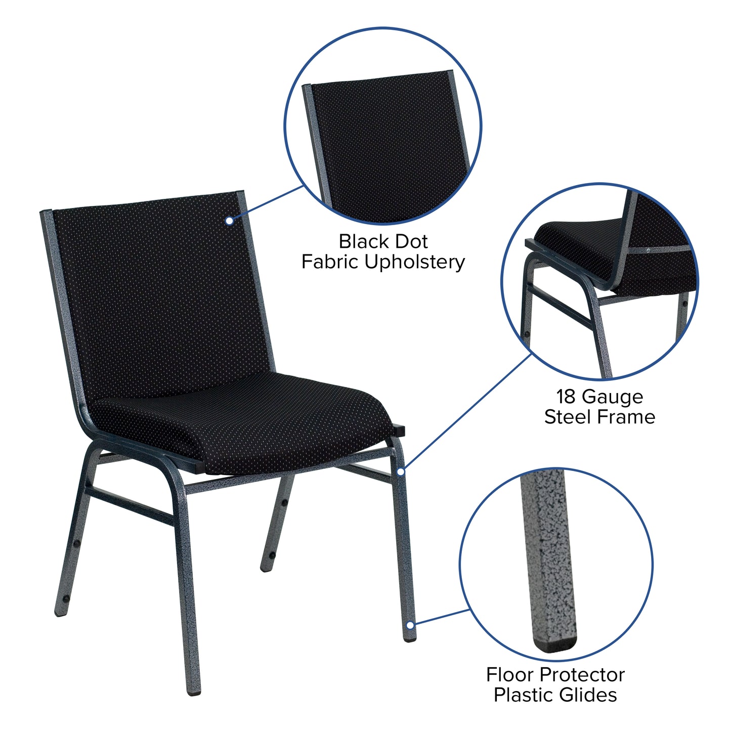 HERCULES Series Heavy Duty Black Dot Fabric Stack Chair Black Patterned Fabric
