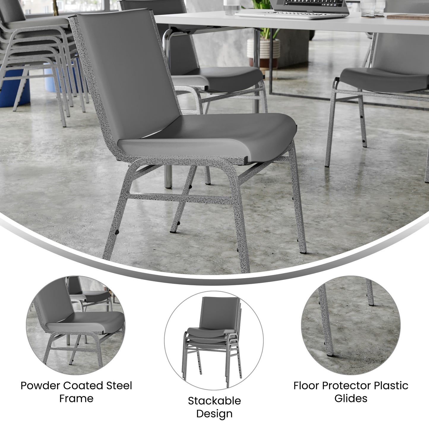HERCULES Heavy Duty Gray Vinyl Stack Chair Gray Vinyl