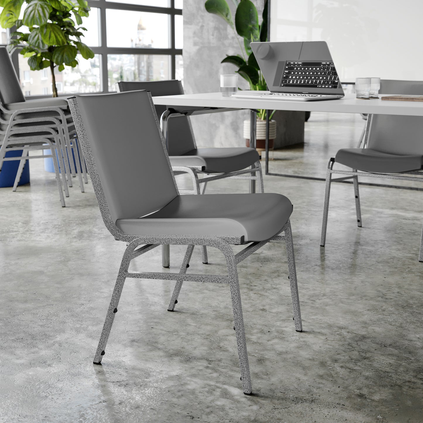 HERCULES Heavy Duty Gray Vinyl Stack Chair Gray Vinyl