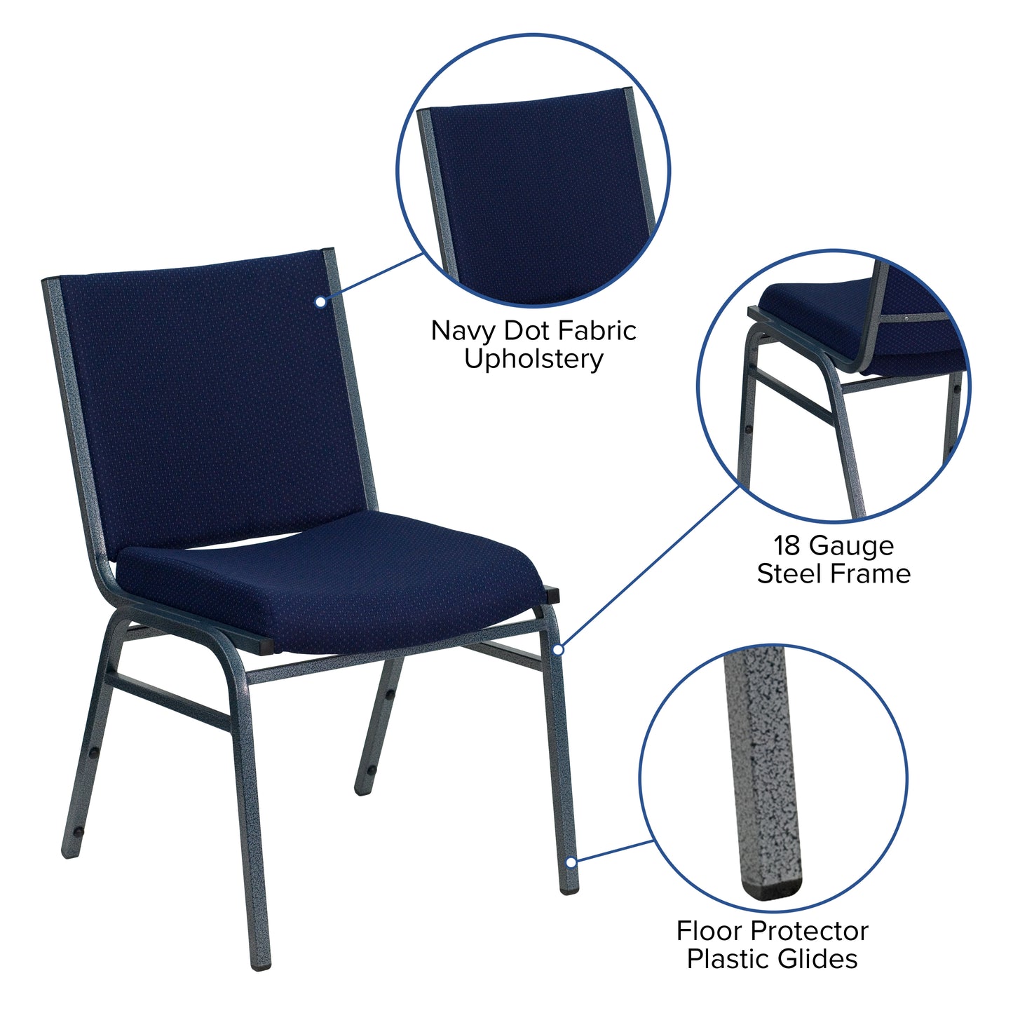 HERCULES Series Heavy Duty Navy Blue Dot Fabric Stack Chair Navy Blue Patterned Fabric