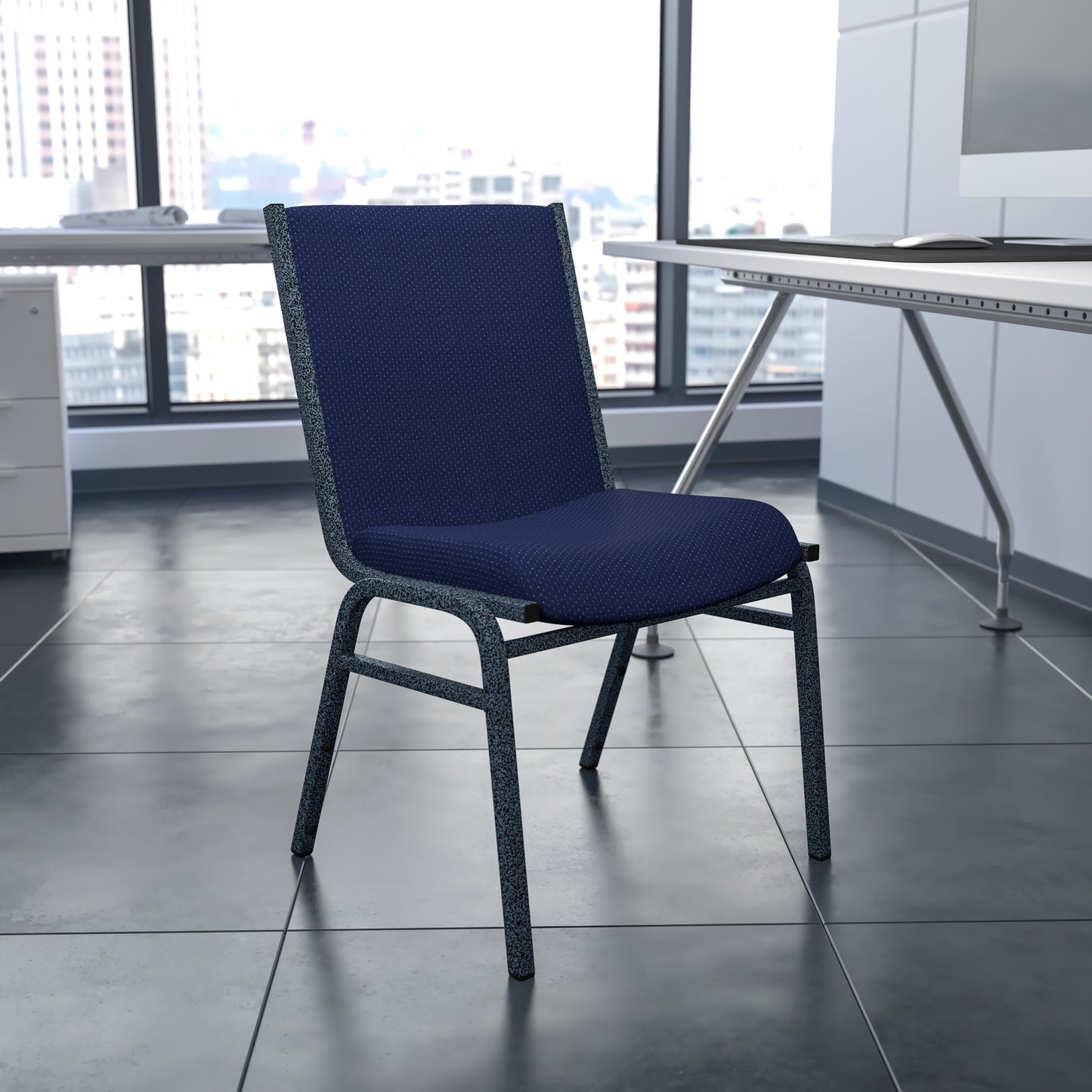 HERCULES Series Heavy Duty Navy Blue Dot Fabric Stack Chair Navy Blue Patterned Fabric