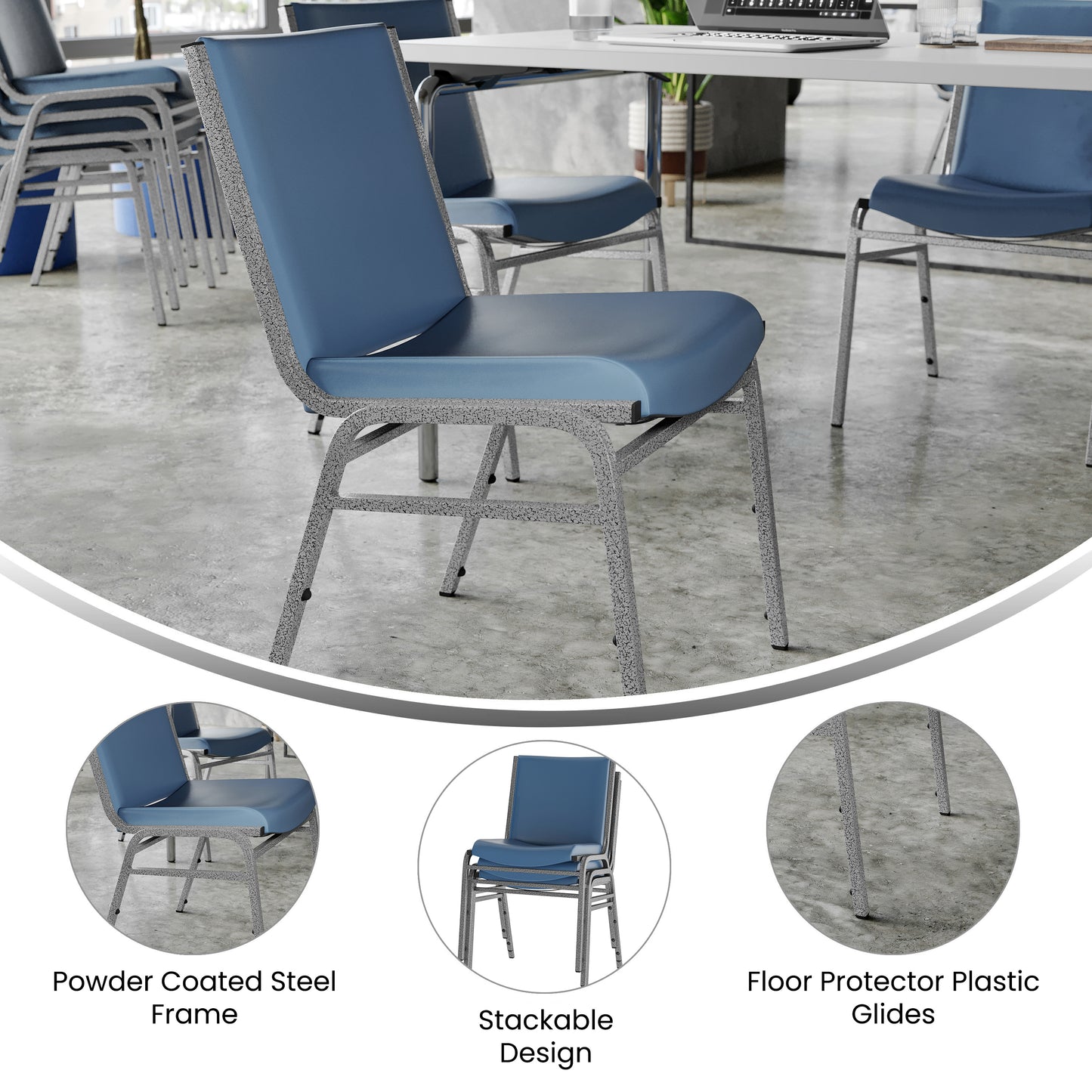 HERCULES Heavy Duty Navy Vinyl Stack Chair Navy Vinyl XU-60153-NVY-VYL-GG