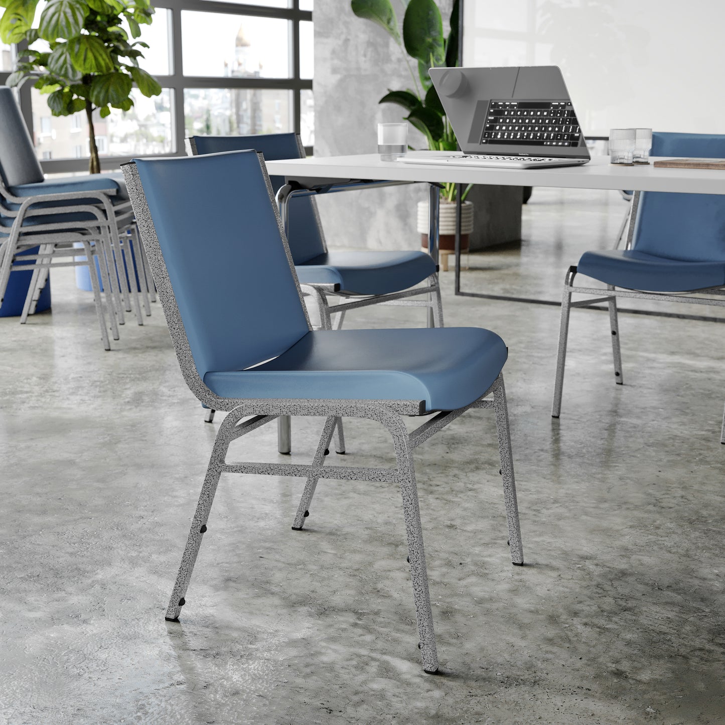 HERCULES Heavy Duty Navy Vinyl Stack Chair Navy Vinyl XU-60153-NVY-VYL-GG