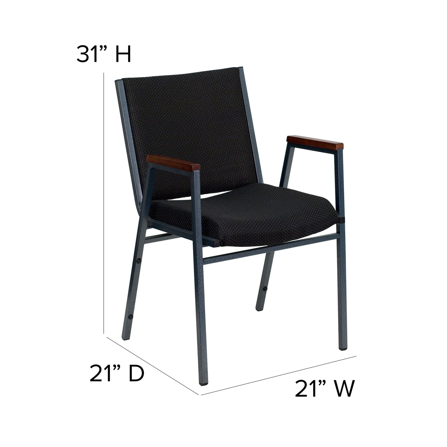 HERCULES Series Heavy Duty Black Dot Fabric Stack Chair with Arms Black Patterned Fabric