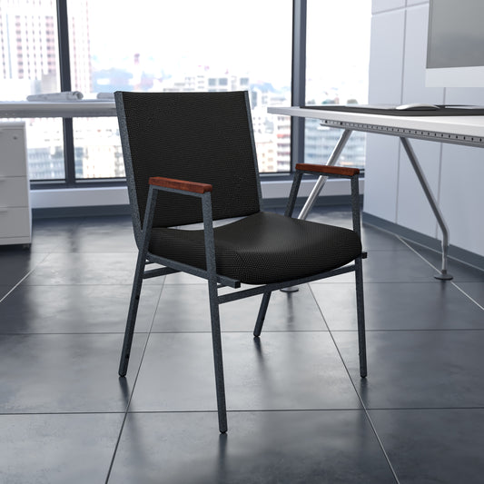HERCULES Series Heavy Duty Black Dot Fabric Stack Chair with Arms Black Patterned Fabric