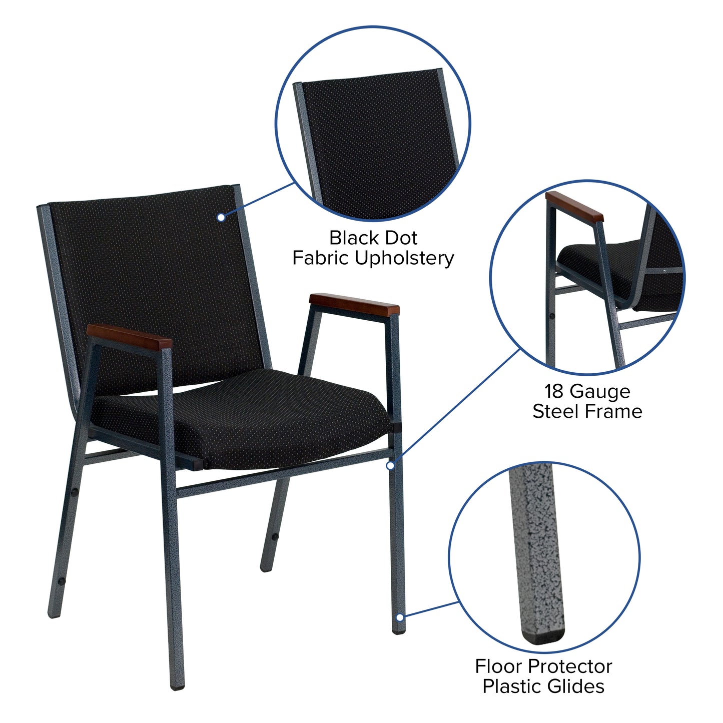 HERCULES Series Heavy Duty Black Dot Fabric Stack Chair with Arms Black Patterned Fabric