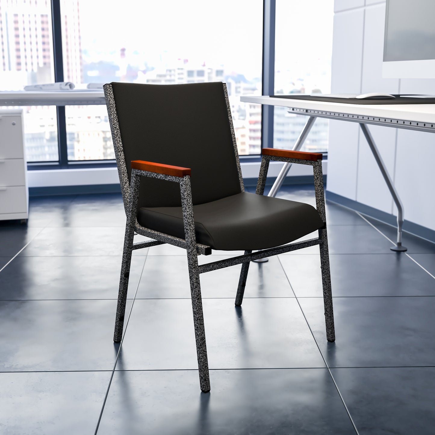 HERCULES Series Heavy Duty Black Vinyl Stack Chair with Arms Black Vinyl