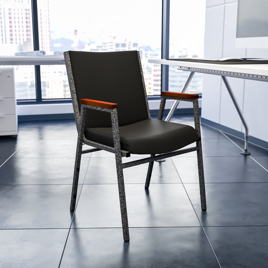 HERCULES Series Heavy Duty Black Vinyl Stack Chair with Arms Black Vinyl