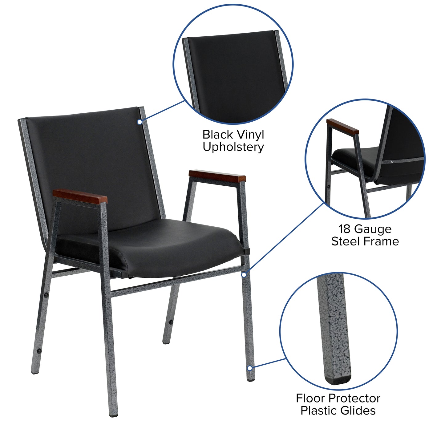 HERCULES Series Heavy Duty Black Vinyl Stack Chair with Arms Black Vinyl