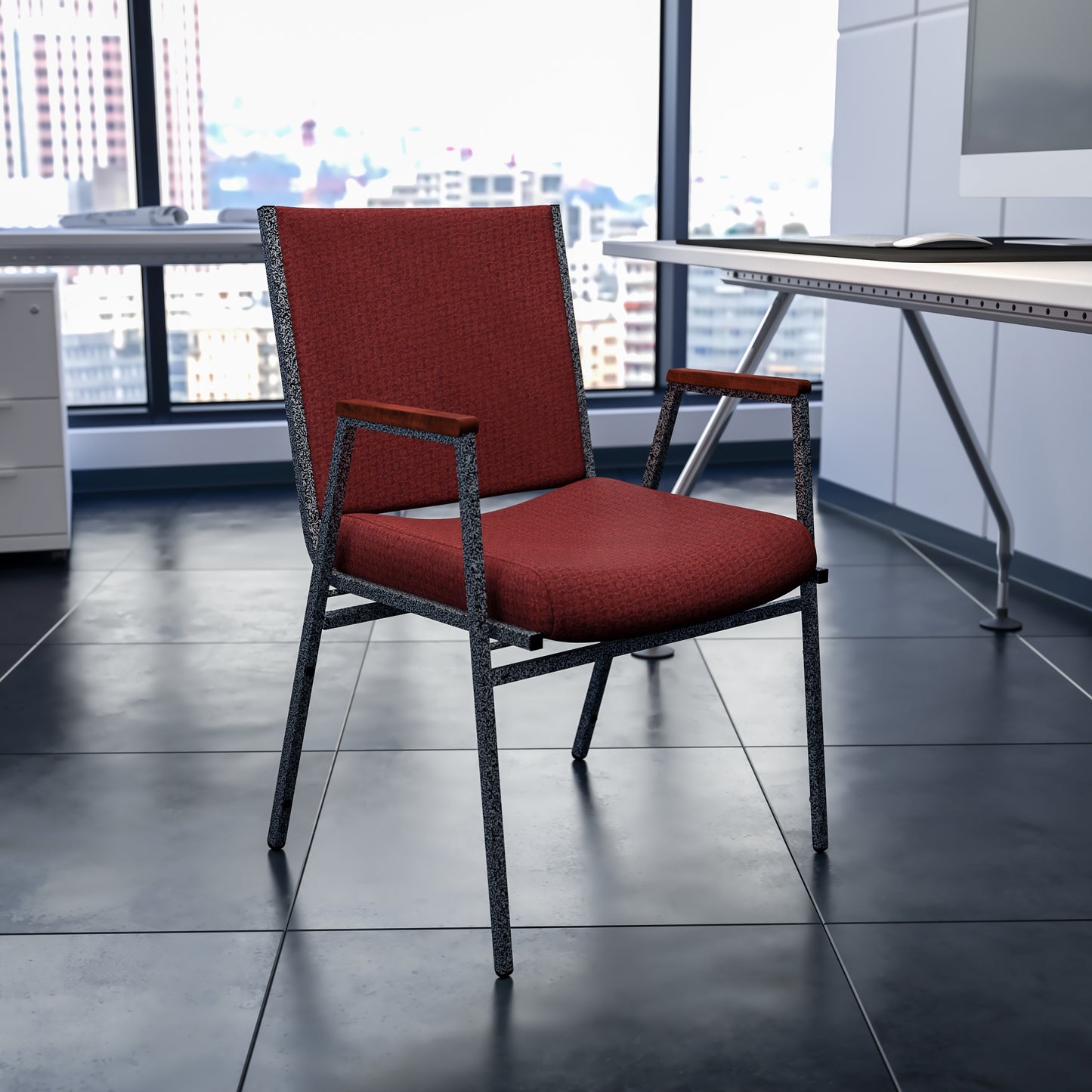 HERCULES Series Heavy Duty Burgundy Patterned Fabric Stack Chair with Arms Burgundy Patterned Fabric XU-60154-BY-GG