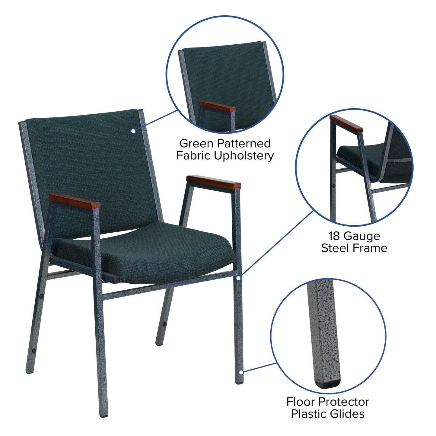 HERCULES Series Heavy Duty Green Patterned Fabric Stack Chair with Arms Green Patterned Fabric