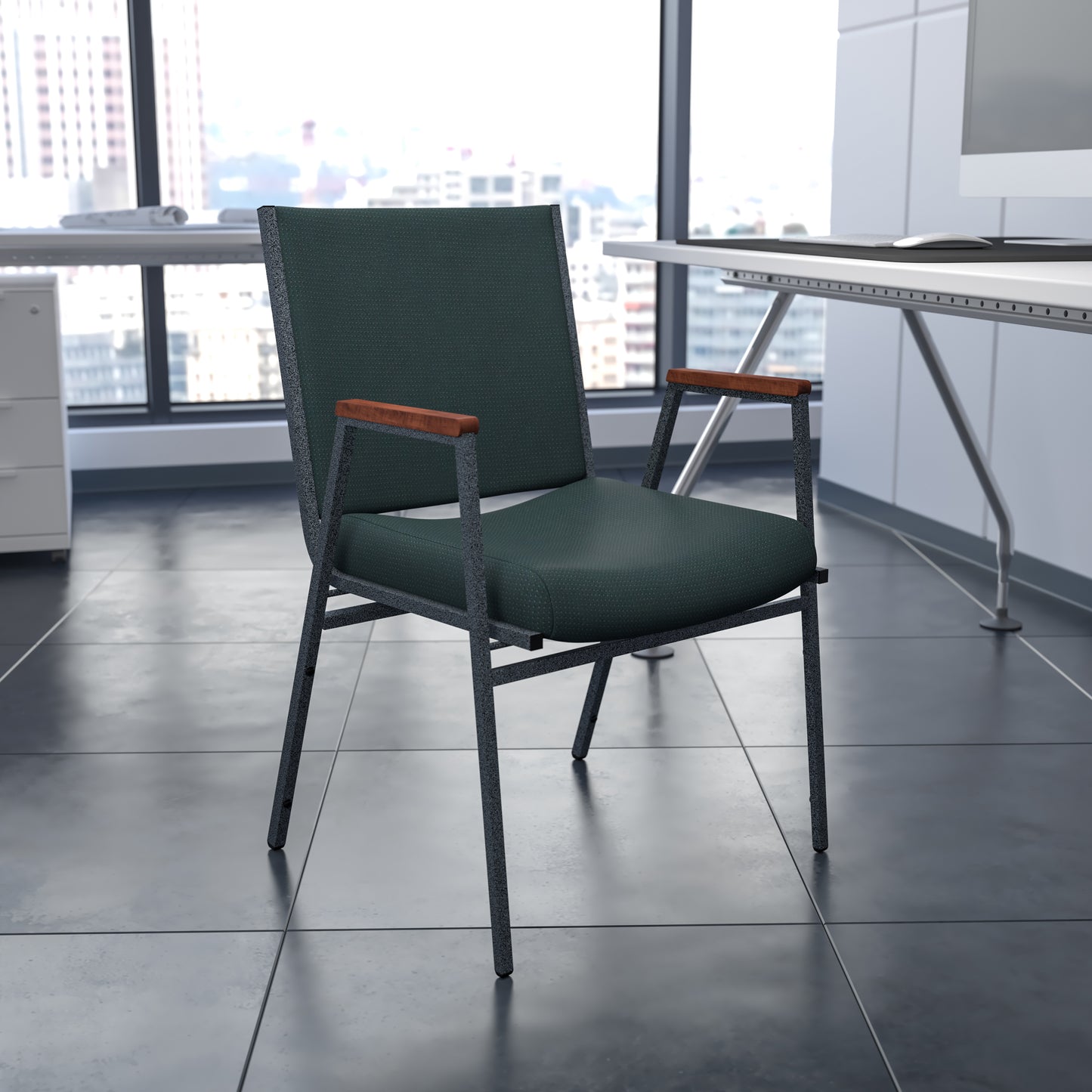 HERCULES Series Heavy Duty Green Patterned Fabric Stack Chair with Arms Green Patterned Fabric