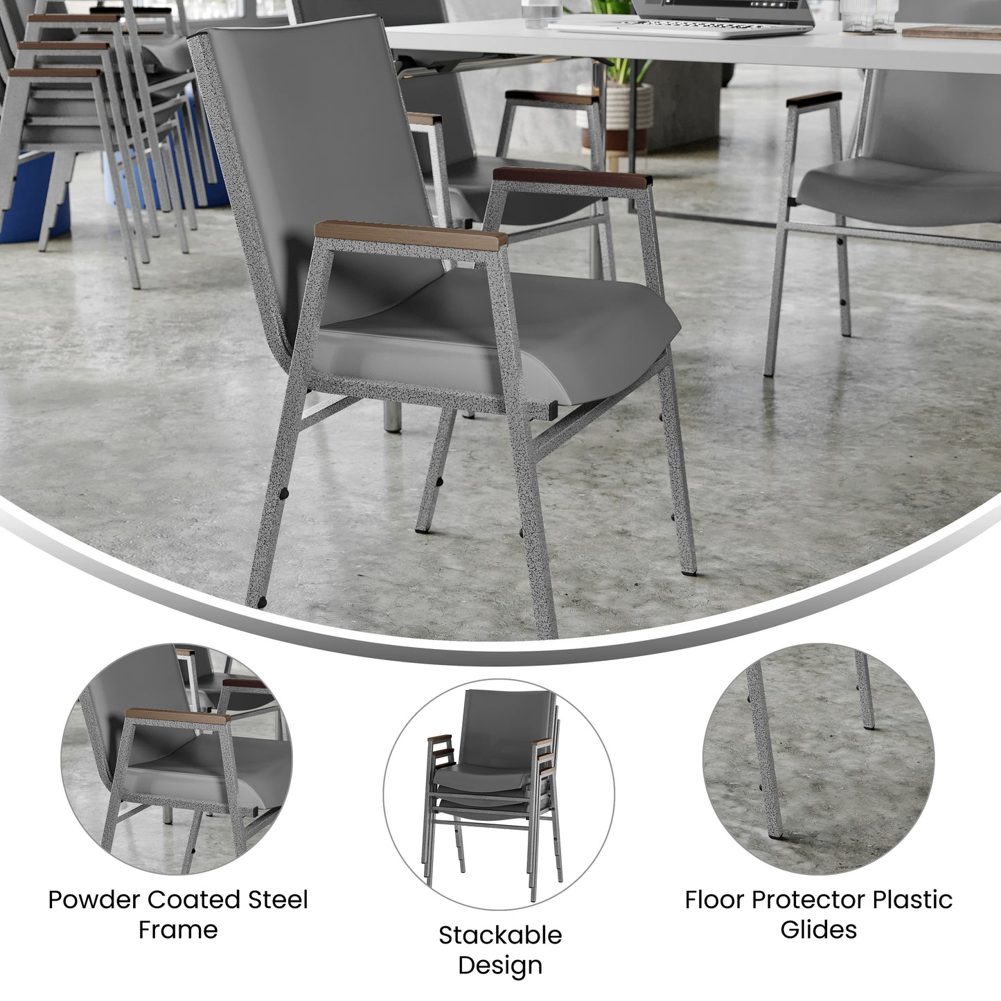 HERCULES Heavy Duty Gray Vinyl Stack Chair with Arms Gray Vinyl