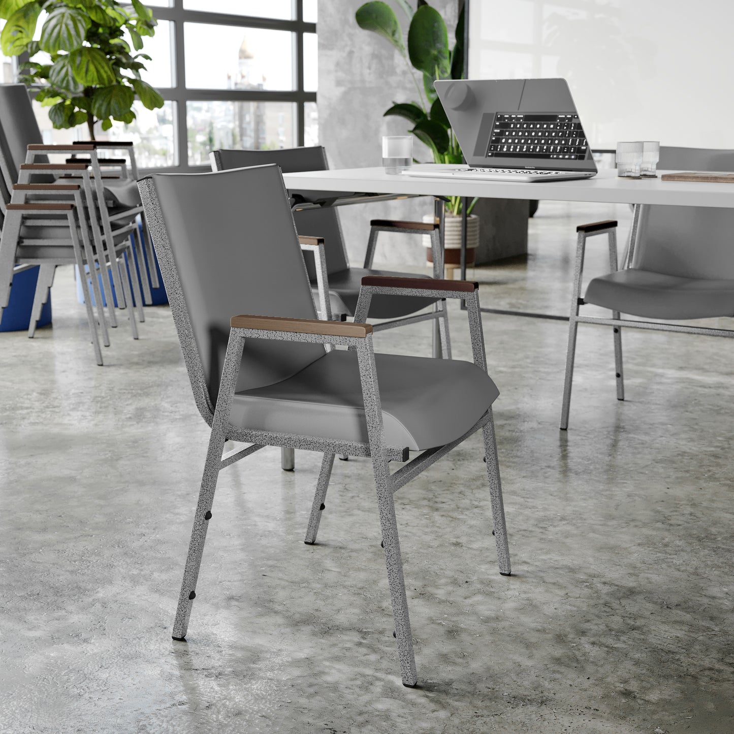 HERCULES Heavy Duty Gray Vinyl Stack Chair with Arms Gray Vinyl