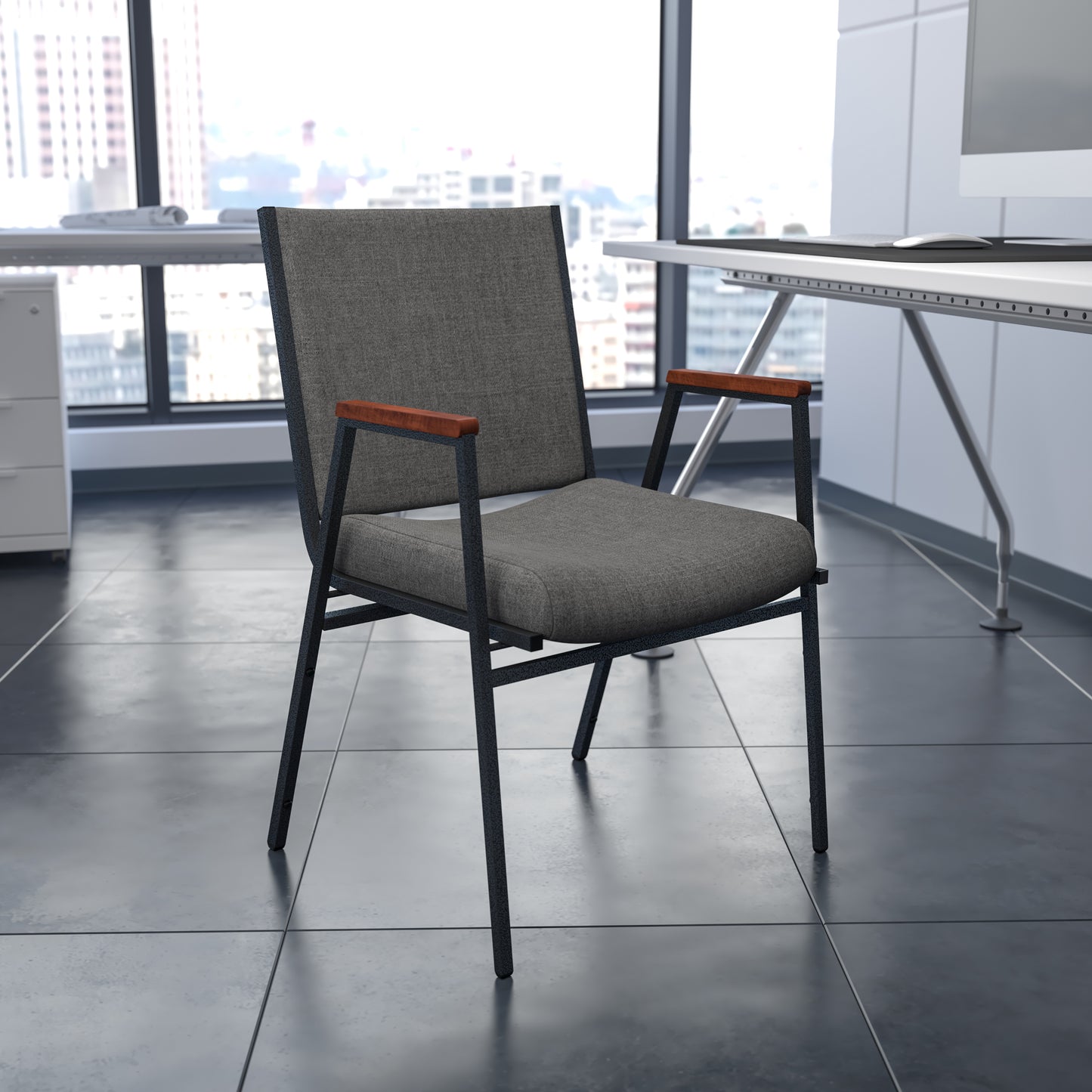 HERCULES Series Heavy Duty Gray Fabric Stack Chair with Arms Gray Fabric XU-60154-GY-GG