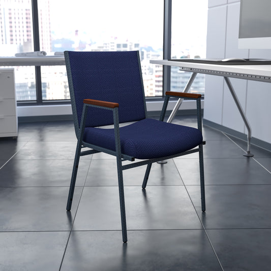 HERCULES Series Heavy Duty Navy Blue Dot Fabric Stack Chair with Arms Navy Patterned Fabric