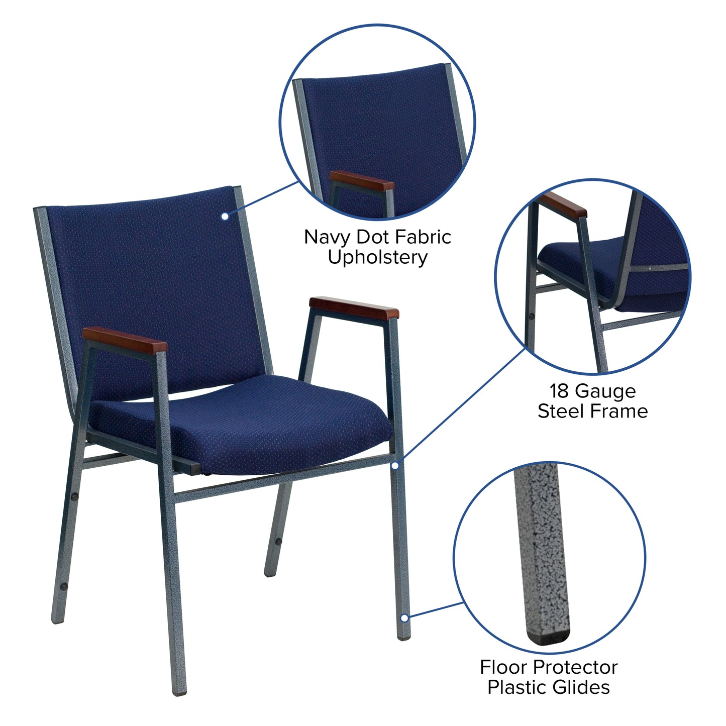 HERCULES Series Heavy Duty Navy Blue Dot Fabric Stack Chair with Arms Navy Patterned Fabric