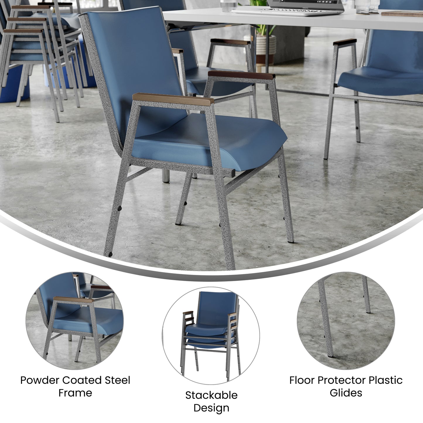 HERCULES Heavy Duty Navy Vinyl Stack Chair with Arms Navy Vinyl