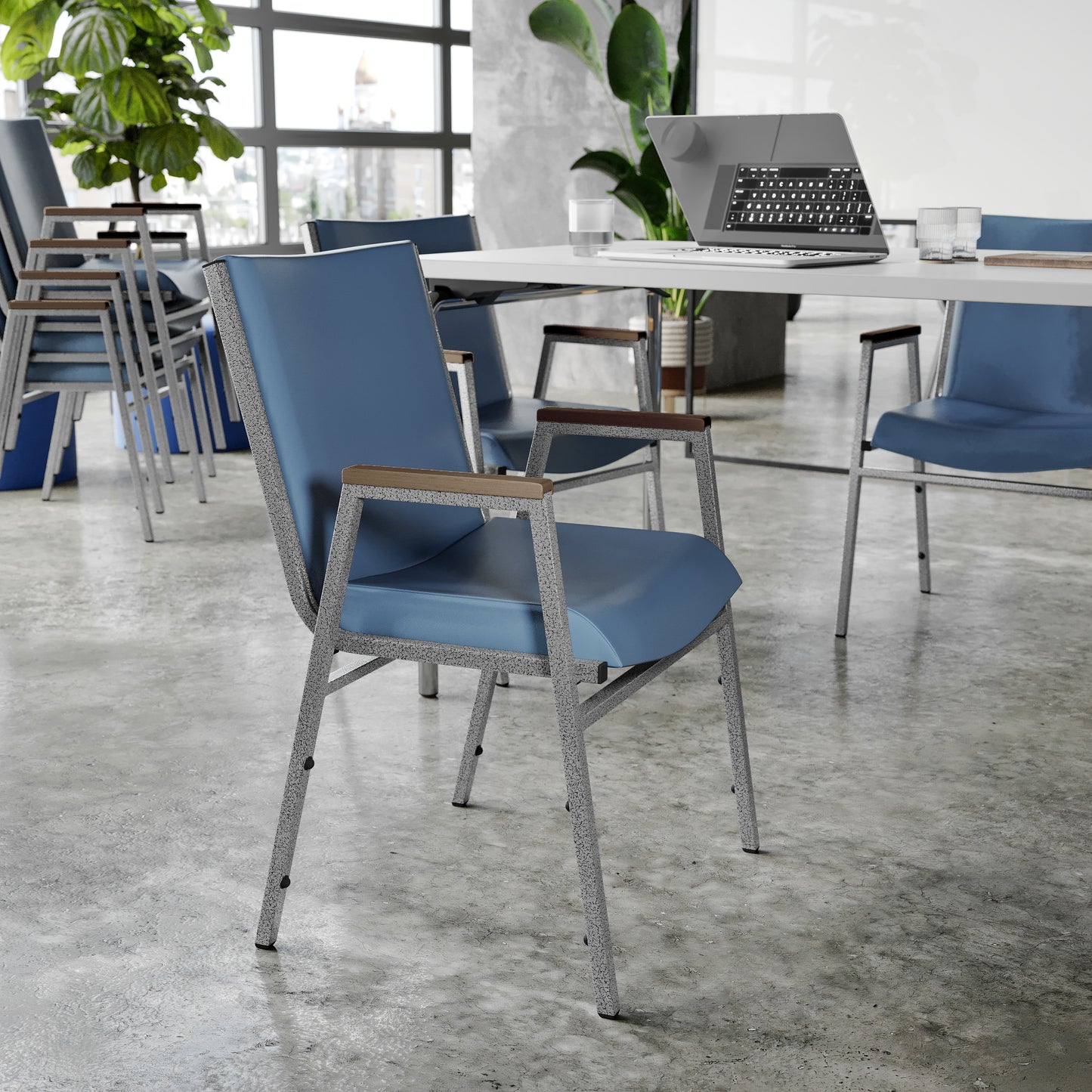 HERCULES Heavy Duty Navy Vinyl Stack Chair with Arms Navy Vinyl