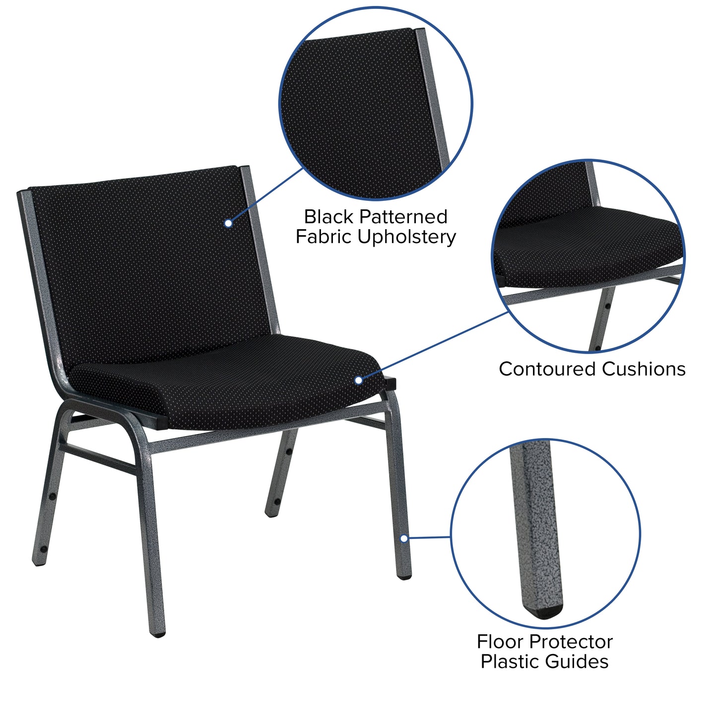 HERCULES Series Big & Tall 1000 lb. Rated Black Fabric Stack Chair Black
