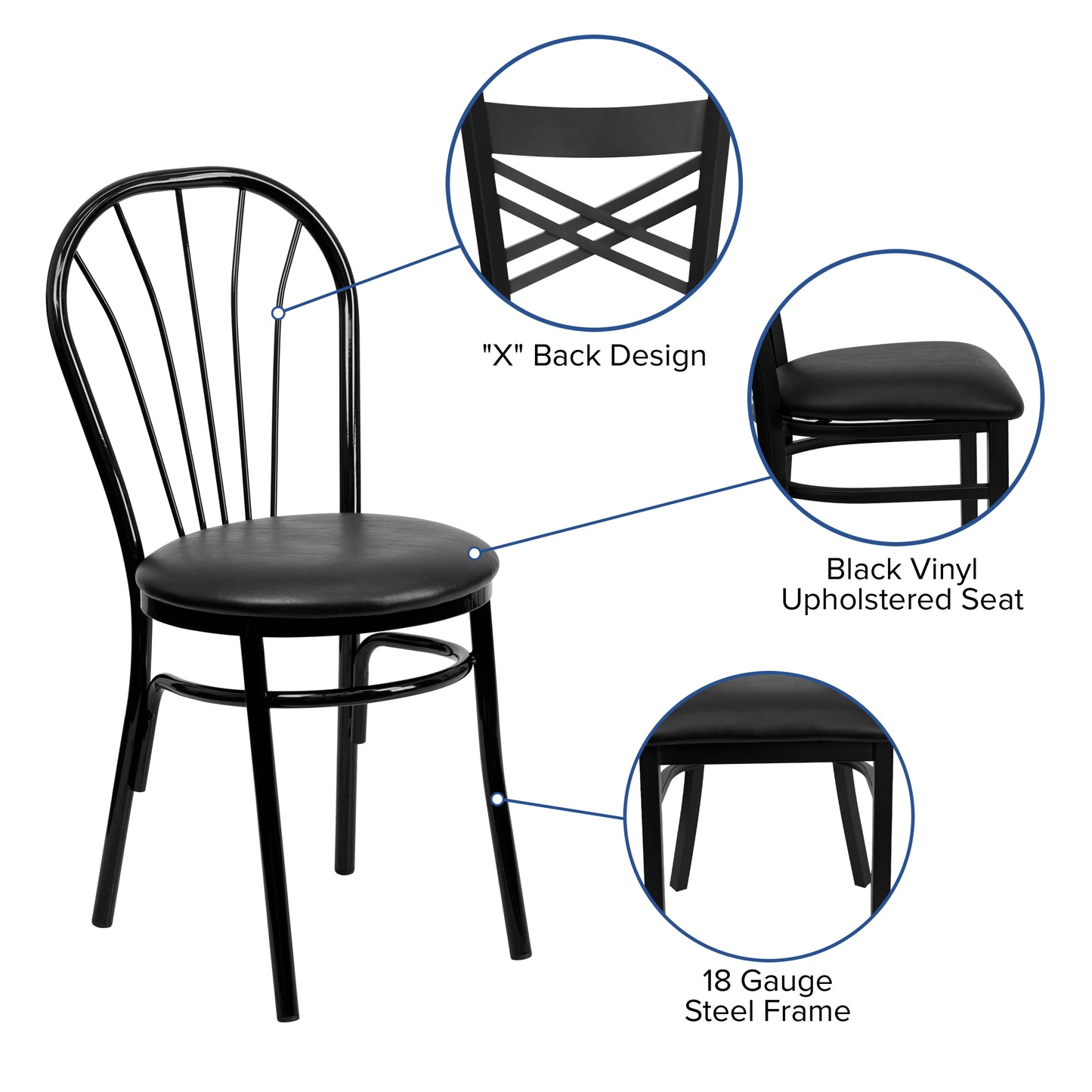 HERCULES Series Fan Back Metal Chair - Black Vinyl Seat Black