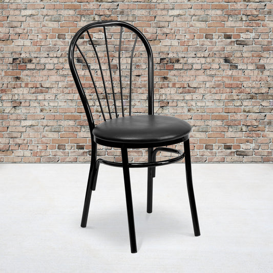 HERCULES Series Fan Back Metal Chair - Black Vinyl Seat Black