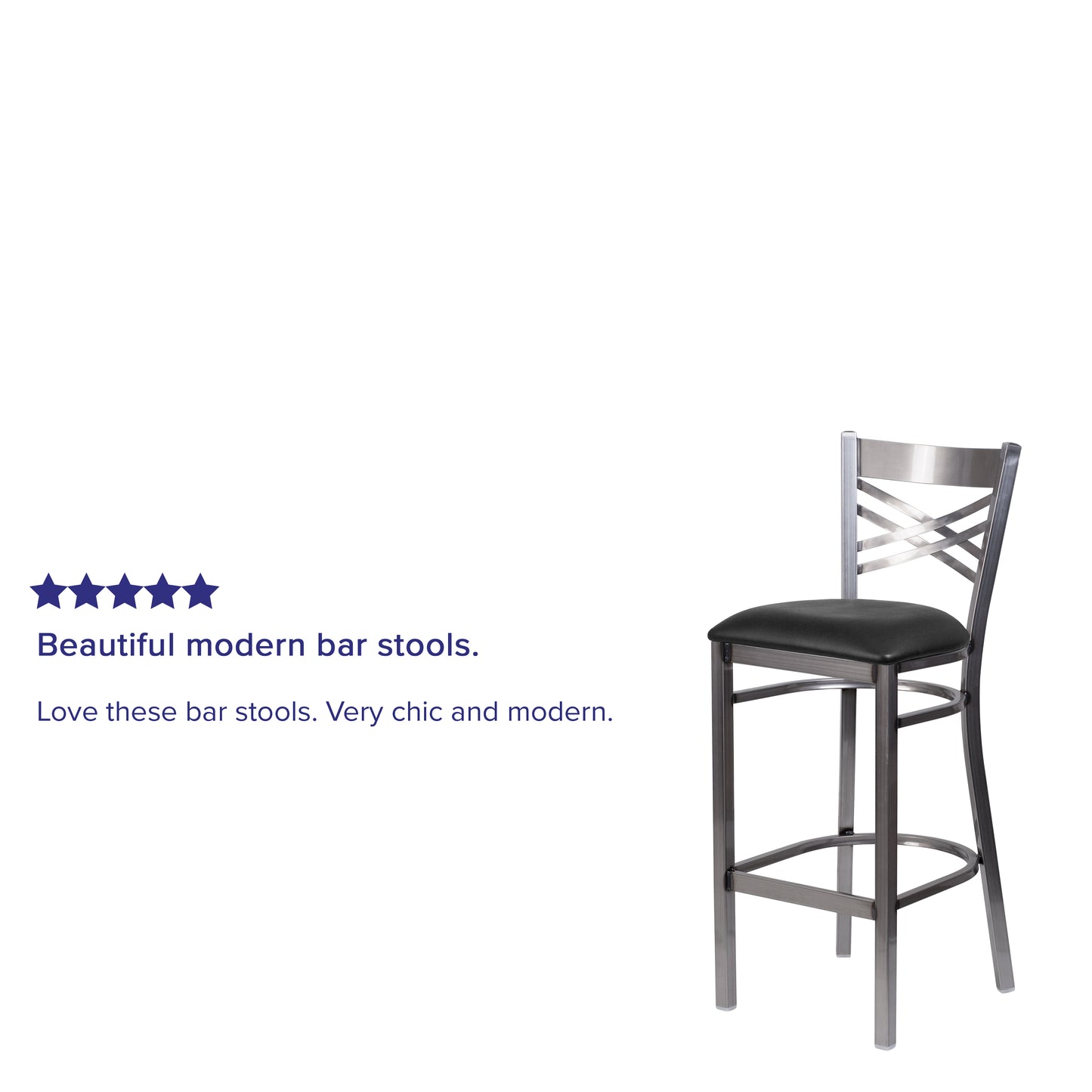 HERCULES Series Silver Antique Finish with Clear Coat ''X'' Back Metal Restaurant Barstool - Black Vinyl Seat Black Vinyl Seat/Clear Coated Metal Frame XU-6F8B-CLR-BAR-BLKV-GG