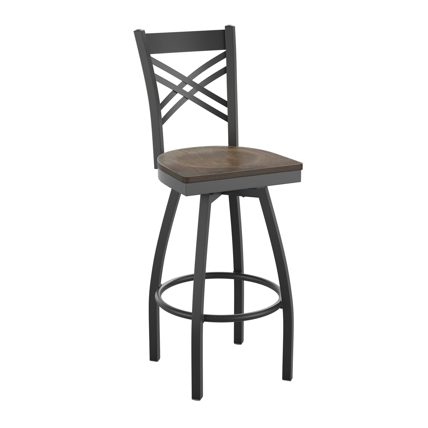 HERCULES Series Black ''X'' Back Swivel Metal Barstool - Antique Copper Wood Seat Antique Copper Wood Seat/Black Metal Frame XU-6F8B-XSWVL-ACPW-GG