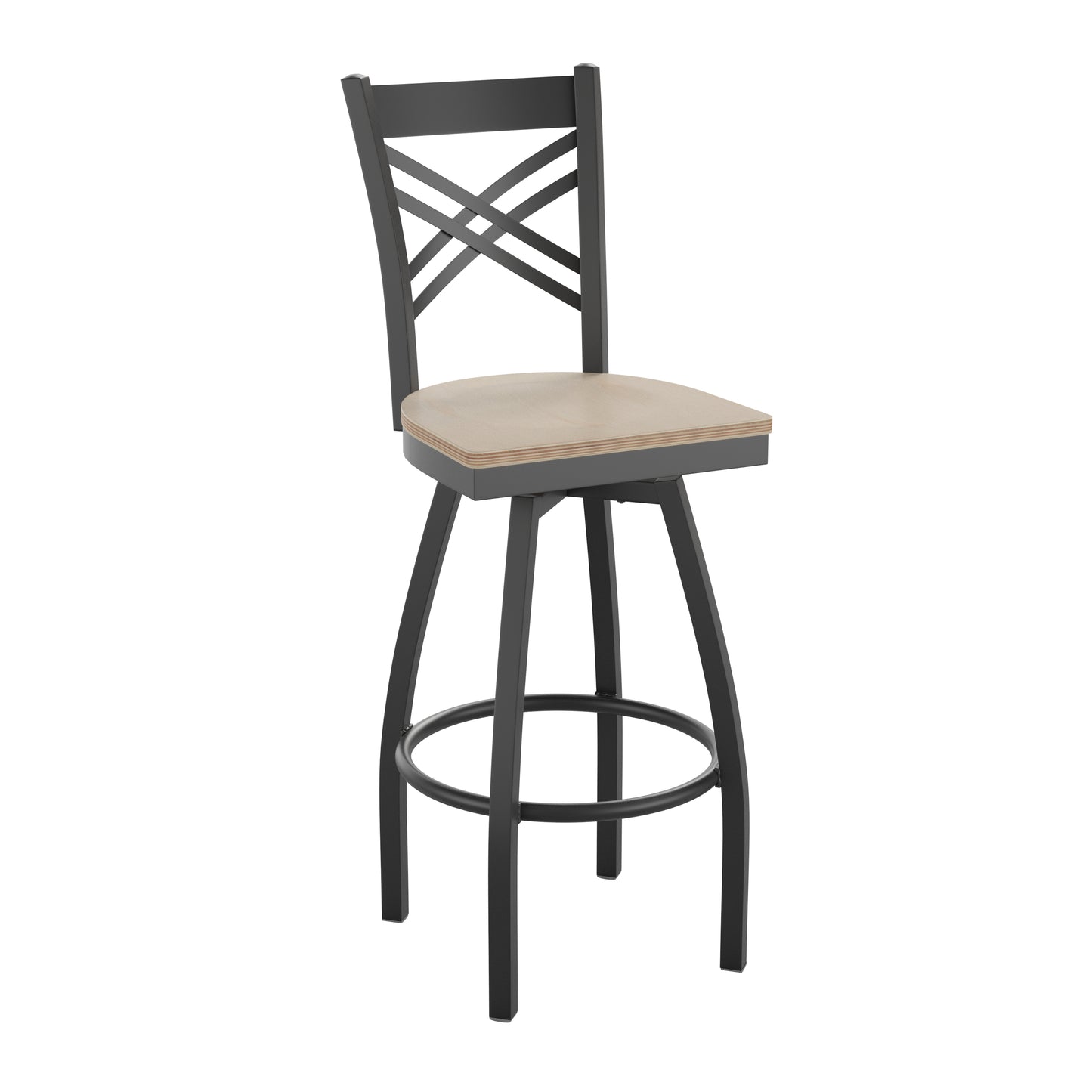 HERCULES Series Black ''X'' Back Swivel Metal Barstool - Antique White Wood Seat Antique White Wood Seat/Black Metal Frame XU-6F8B-XSWVL-AWHW-GG