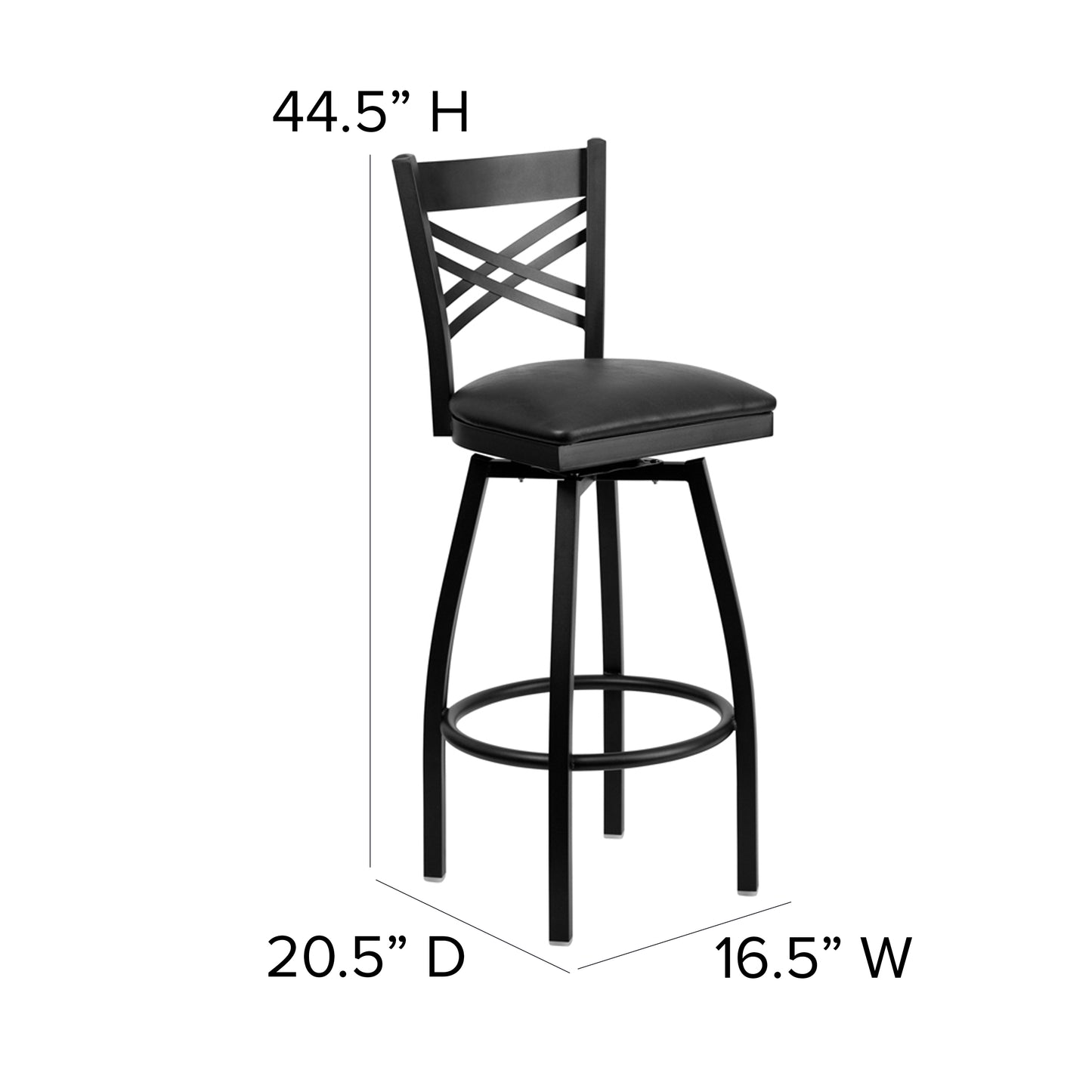 HERCULES Series Black ''X'' Back Swivel Metal Barstool - Black Vinyl Seat Black Vinyl Seat/Black Metal Frame XU-6F8B-XSWVL-BLKV-GG
