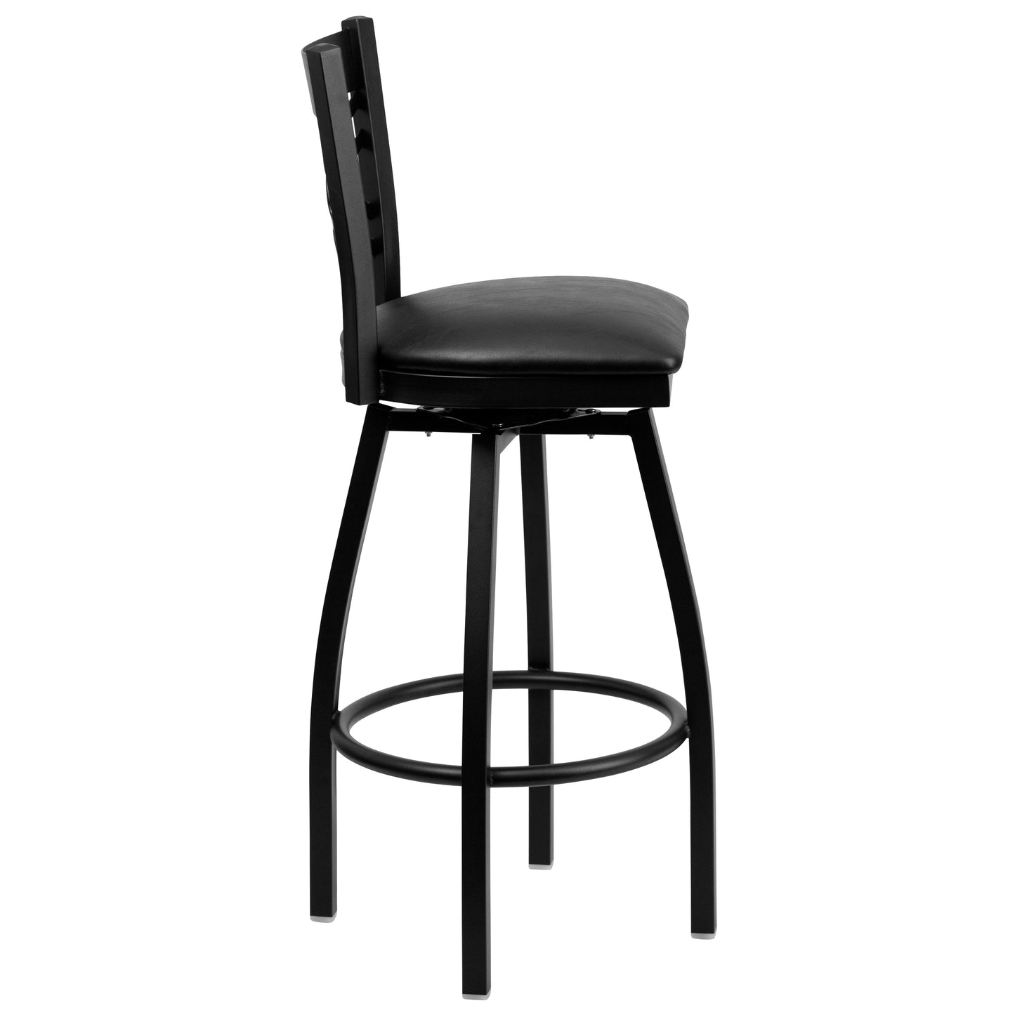 HERCULES Series Black ''X'' Back Swivel Metal Barstool - Black Vinyl Seat Black Vinyl Seat/Black Metal Frame XU-6F8B-XSWVL-BLKV-GG