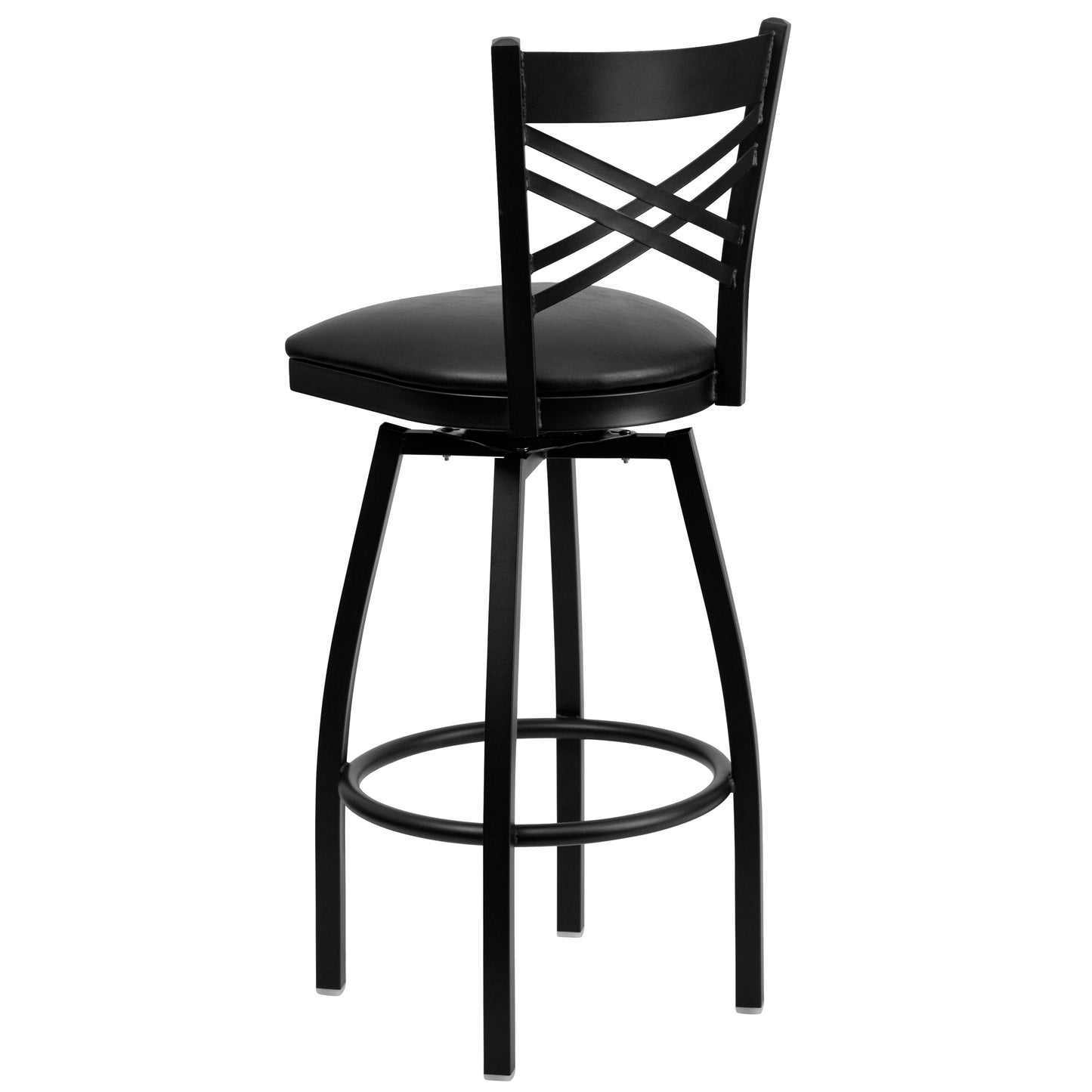 HERCULES Series Black ''X'' Back Swivel Metal Barstool - Black Vinyl Seat Black Vinyl Seat/Black Metal Frame XU-6F8B-XSWVL-BLKV-GG