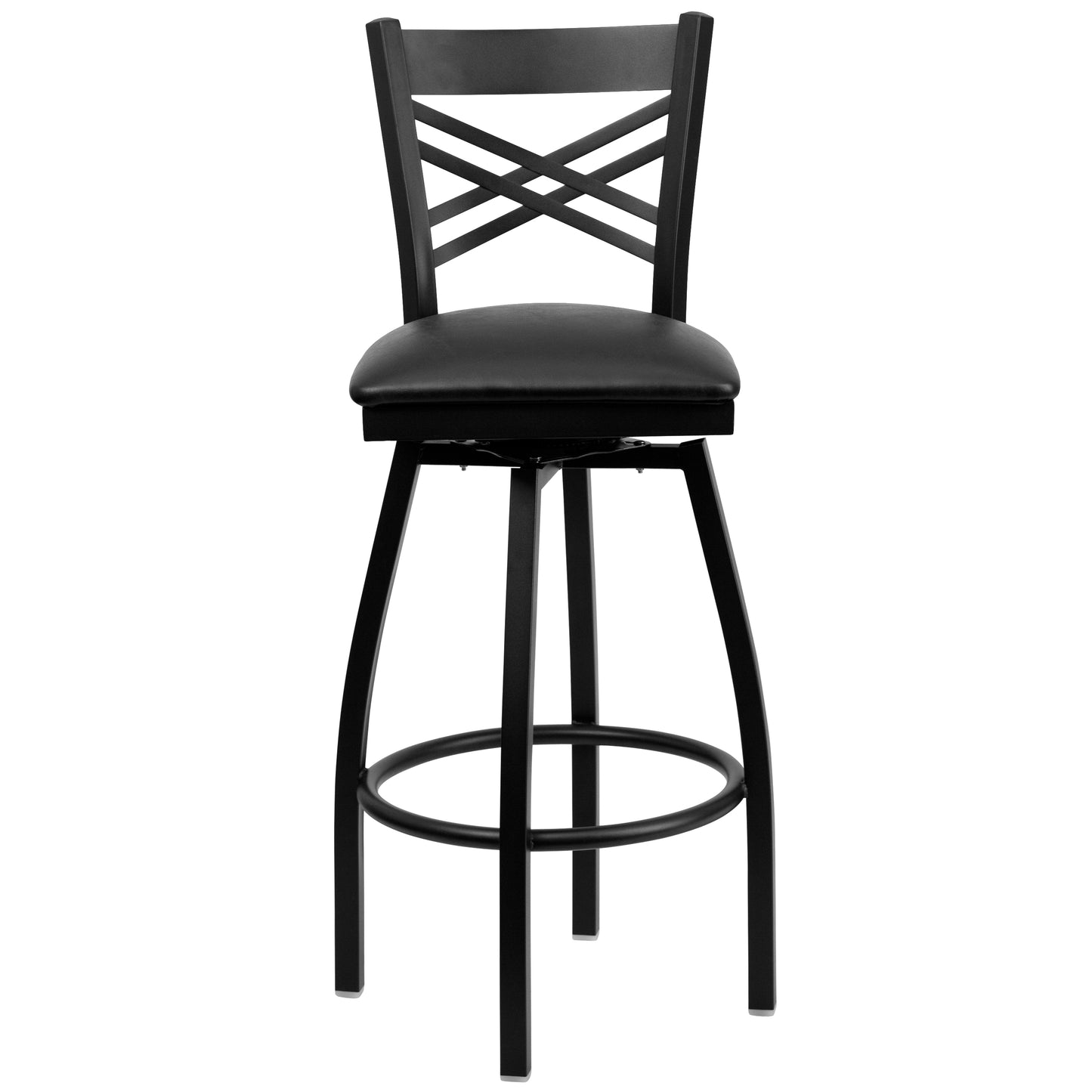 HERCULES Series Black ''X'' Back Swivel Metal Barstool - Black Vinyl Seat Black Vinyl Seat/Black Metal Frame XU-6F8B-XSWVL-BLKV-GG