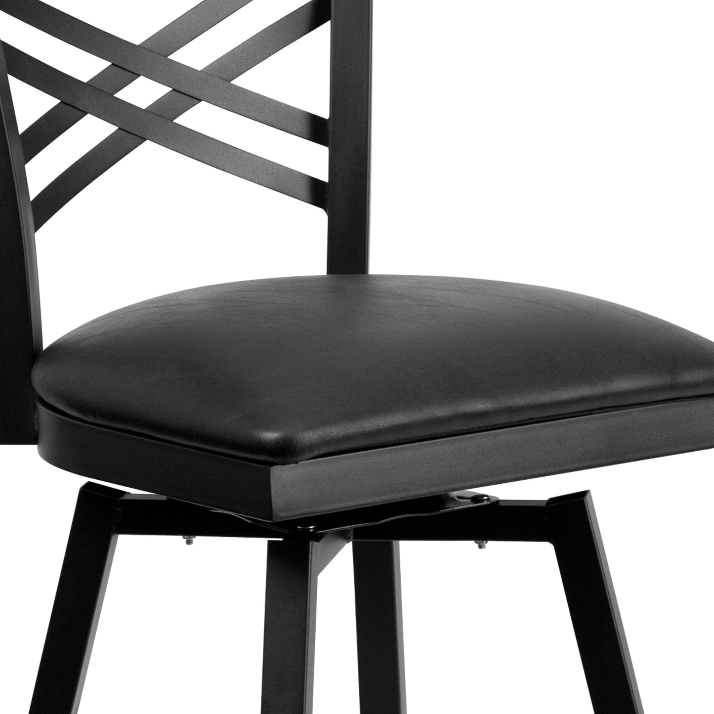 HERCULES Series Black ''X'' Back Swivel Metal Barstool - Black Vinyl Seat Black Vinyl Seat/Black Metal Frame XU-6F8B-XSWVL-BLKV-GG