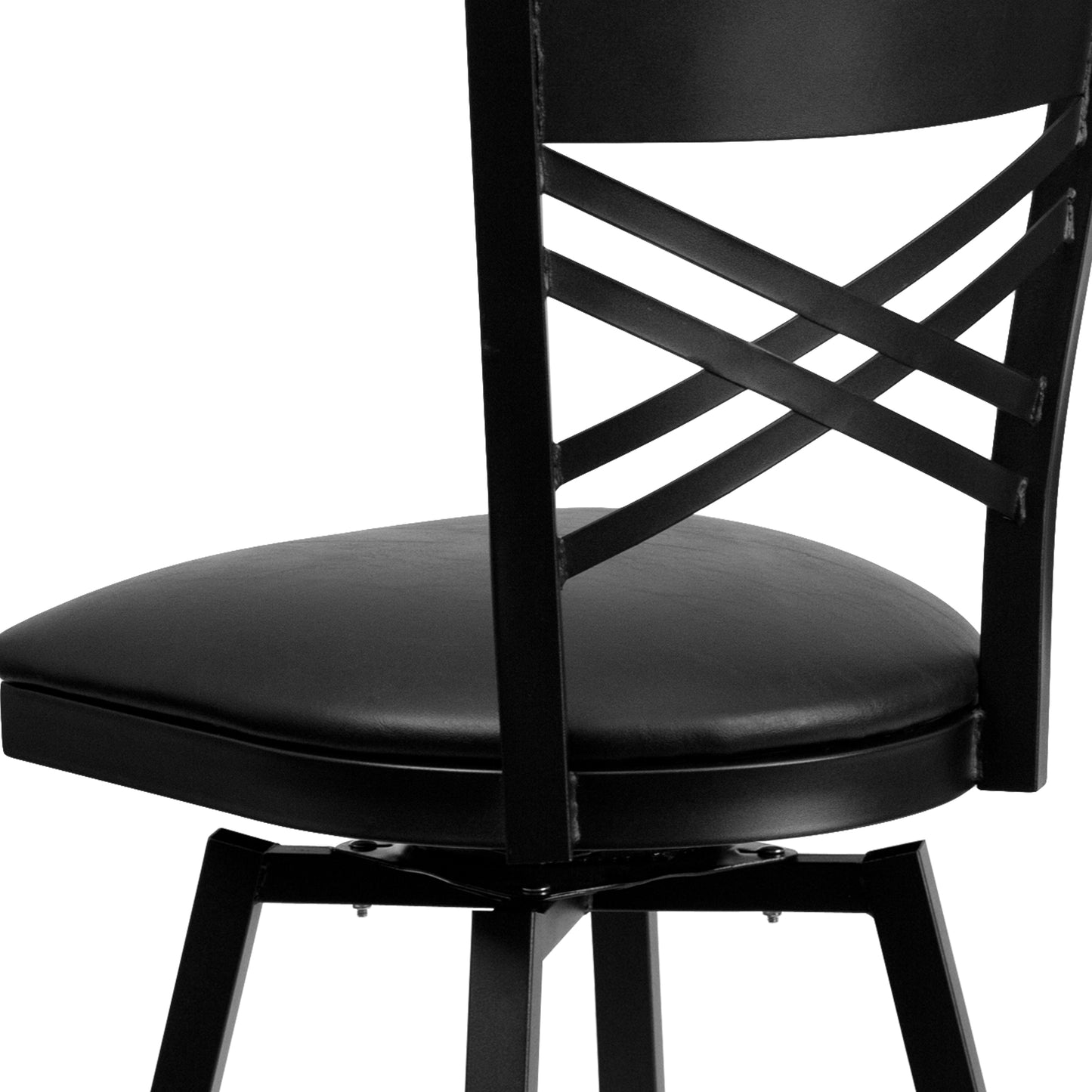 HERCULES Series Black ''X'' Back Swivel Metal Barstool - Black Vinyl Seat Black Vinyl Seat/Black Metal Frame XU-6F8B-XSWVL-BLKV-GG