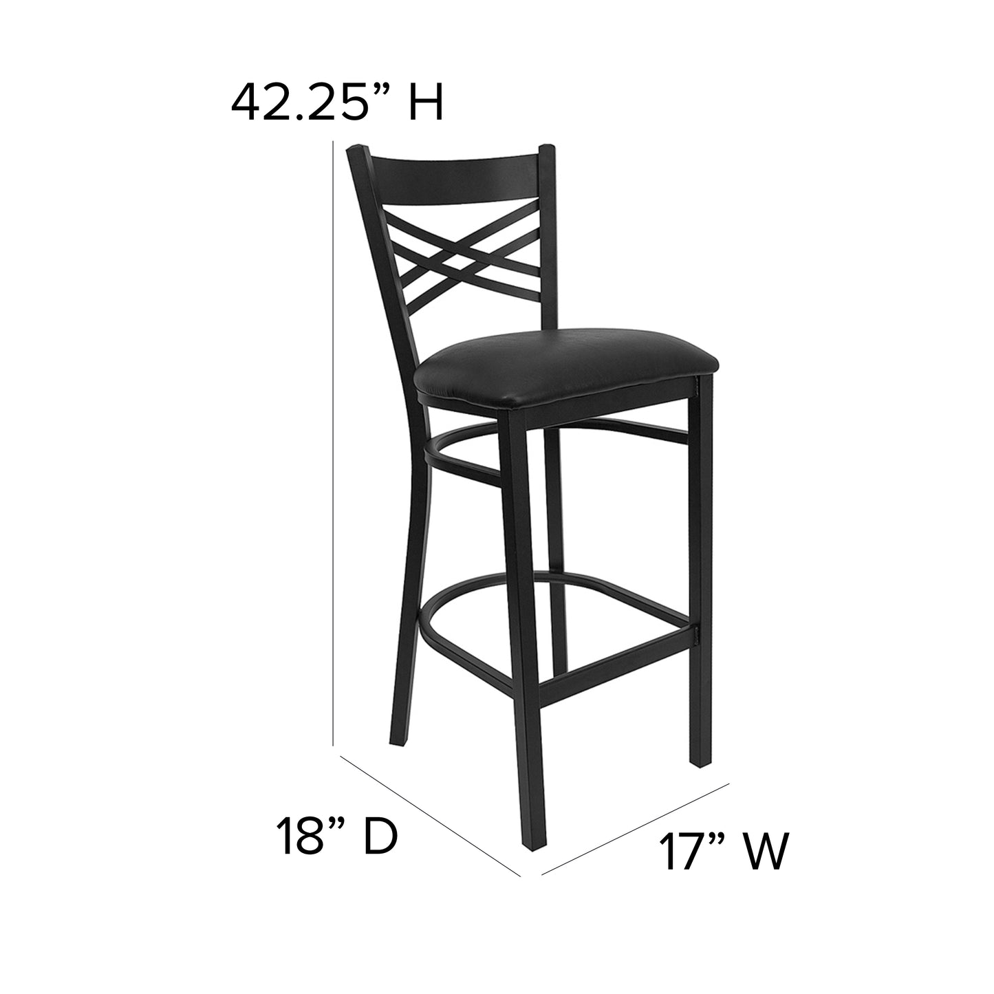 HERCULES Series Black ''X'' Back Metal Restaurant Barstool - Black Vinyl Seat Black Vinyl Seat/Black Metal Frame